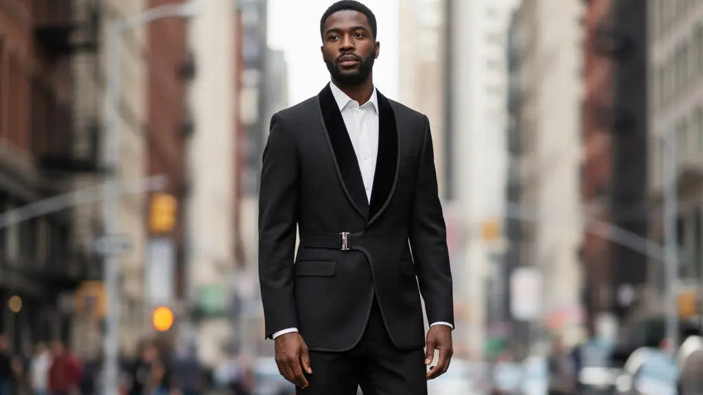 2-Piece Side Buckle Tuxedo with Velvet Lapel Tazzio M & R Clothing Mens-Suits