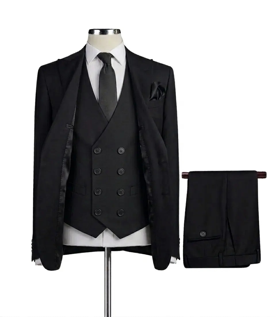 3 Piece Peak Lapel One Button with Double Breast Vest Augustino