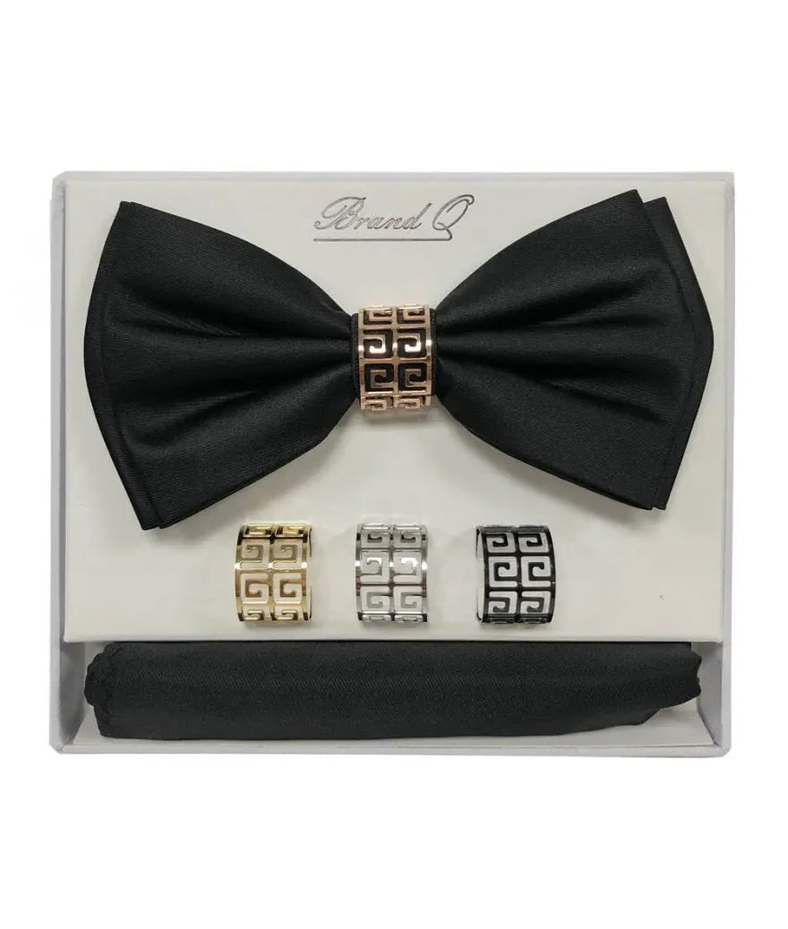 Bow Tie and Pocket Square Set with Rings M & R Clothing