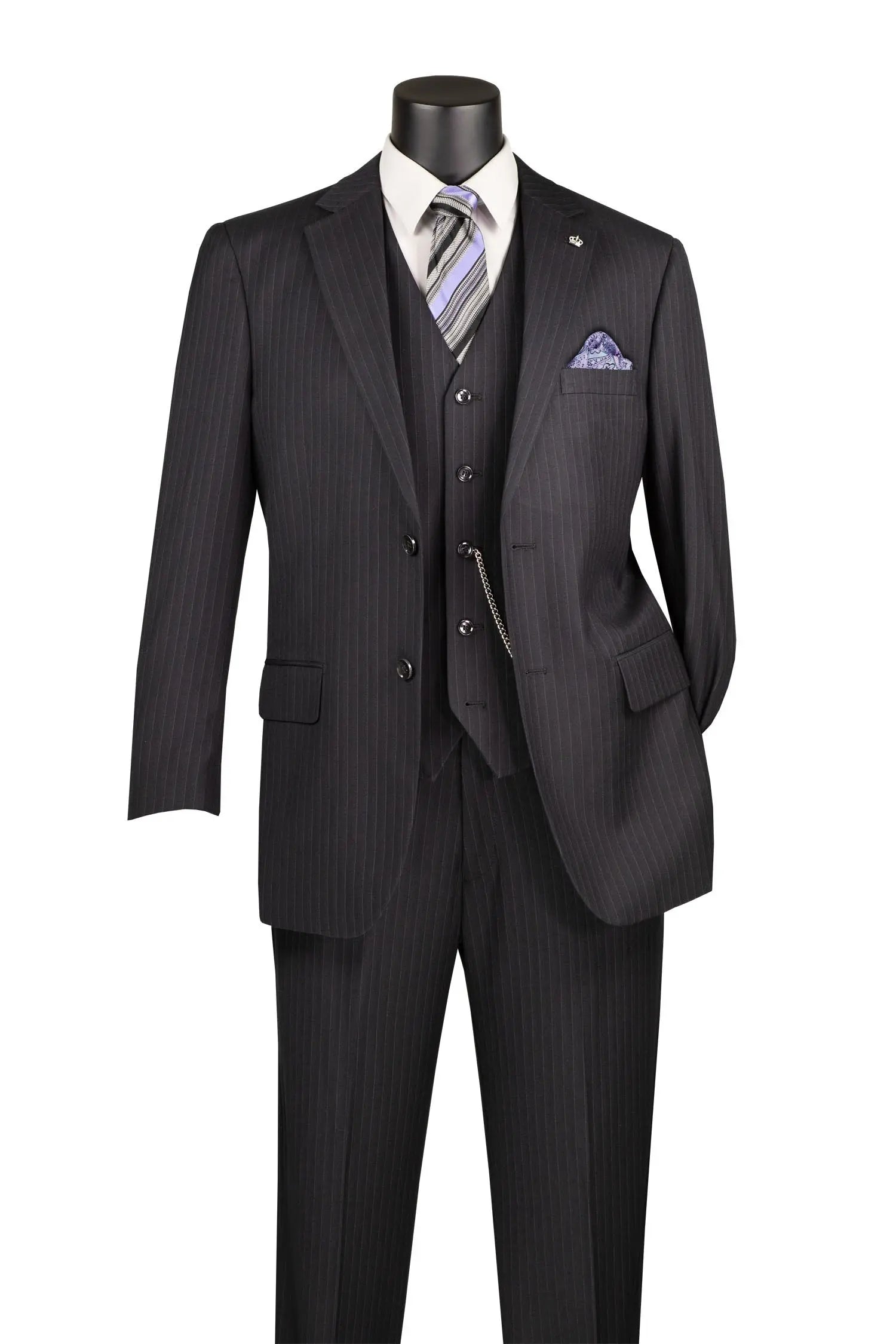 3-Piece Regular Fit Business Stripe Men's Suit M & R Clothing
