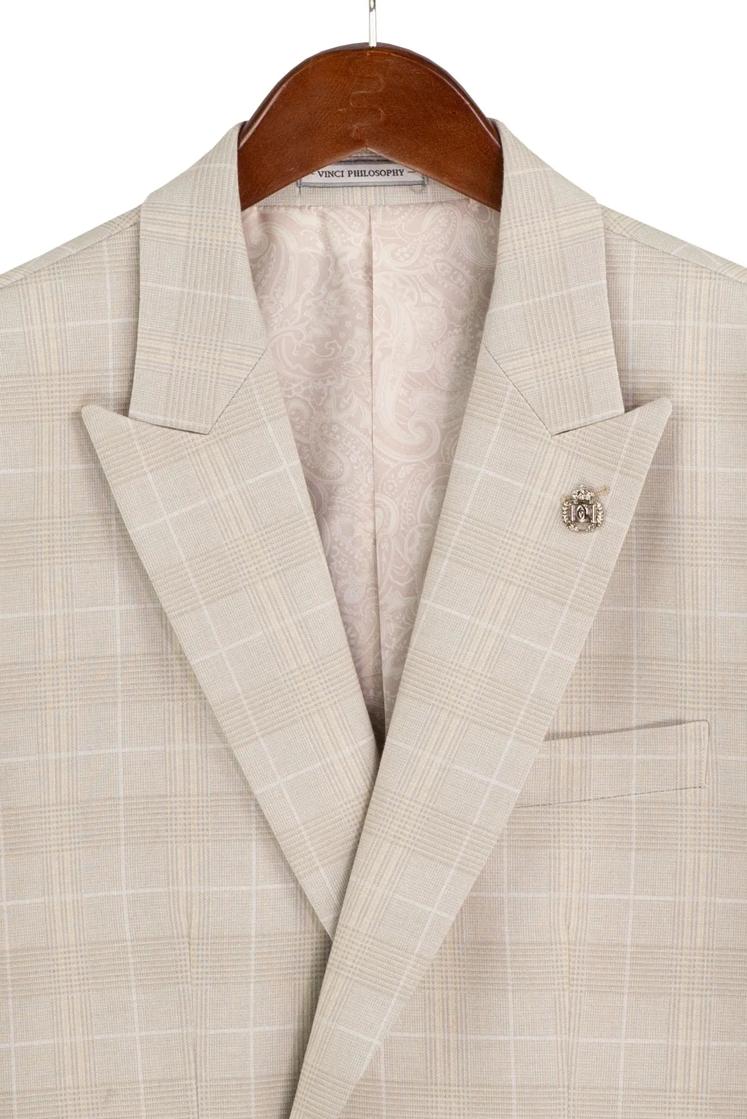 Men's 3-Piece Slim Plaid Double Breast Vest Suit M & R Clothing