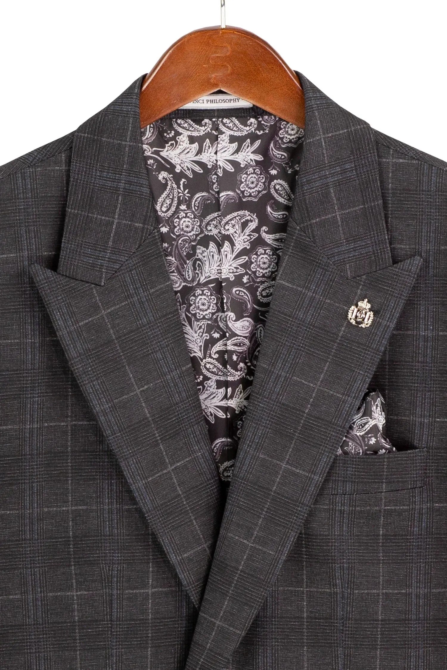 Men's 3-Piece Slim Plaid Double Breast Vest Suit M & R Clothing