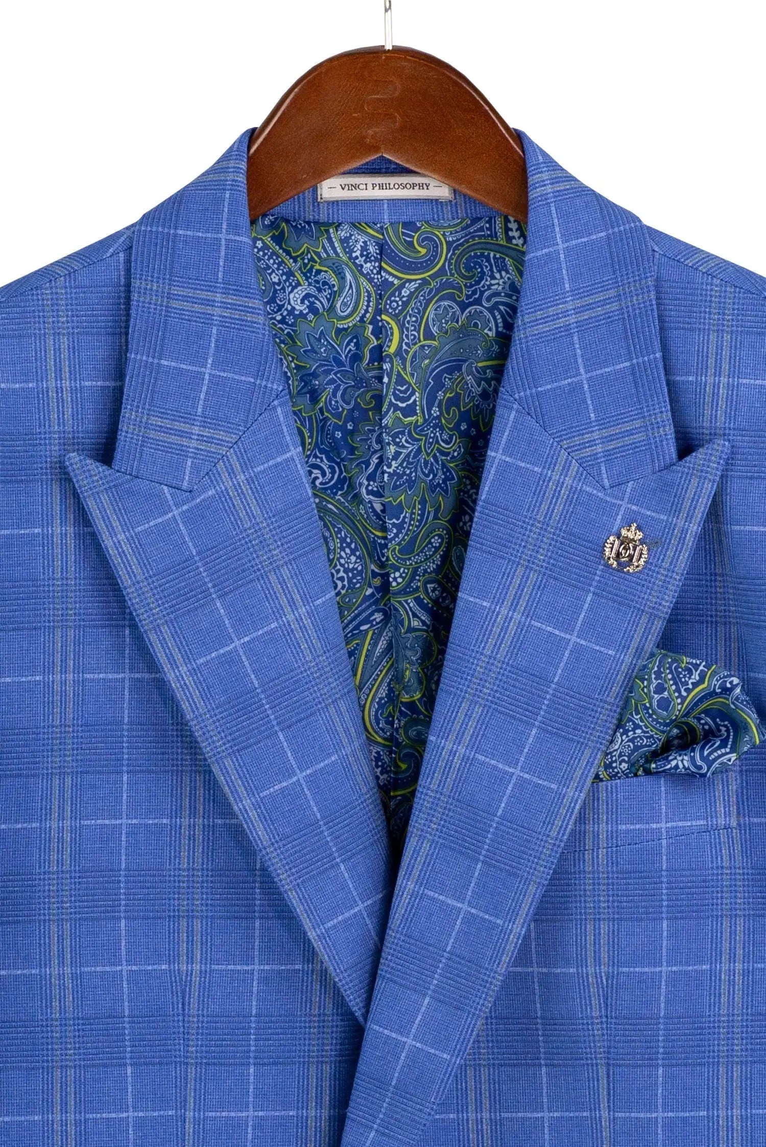 Men's 3-Piece Slim Plaid Double Breast Vest Suit M & R Clothing