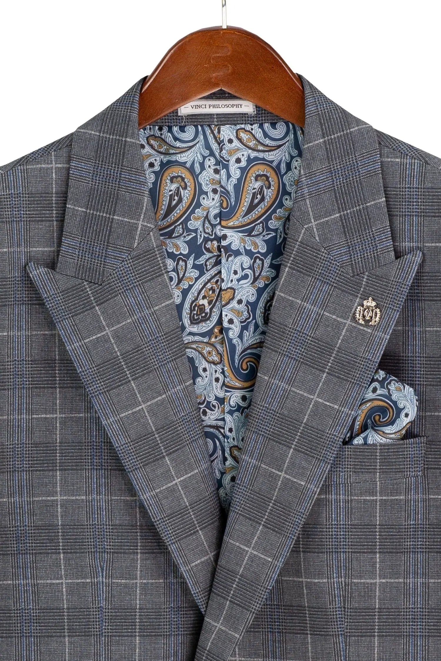 Men's 3-Piece Slim Plaid Double Breast Vest Suit M & R Clothing