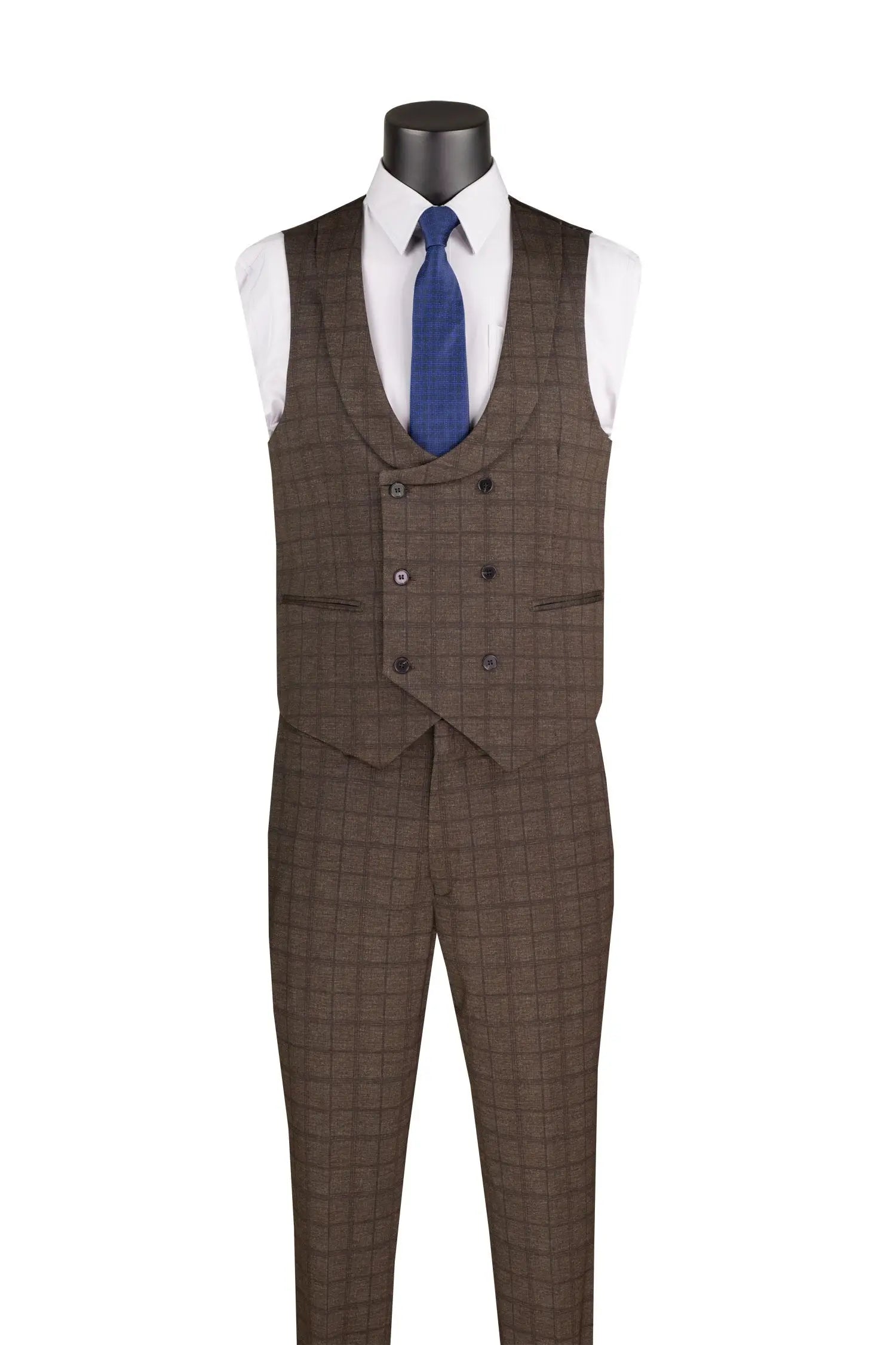 Men's 3-Piece Slim Printed Plaid Double Breast Vest Suit with Lapel M & R Clothing