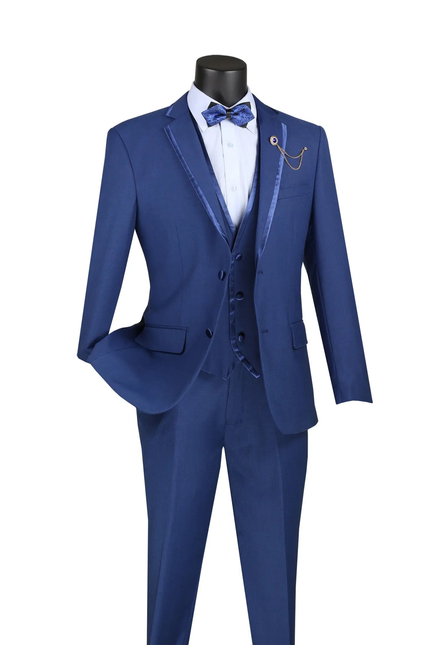 Men's 3-Piece Slim Fit Tuxedo Suit with Satin Trim — Jacket, Vest & Pants M & R Clothing