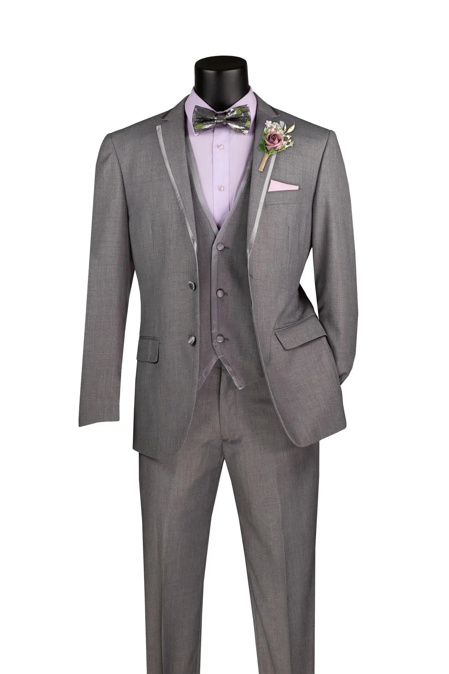 Men's 3-Piece Slim Fit Tuxedo Suit with Satin Trim — Jacket, Vest & Pants M & R Clothing