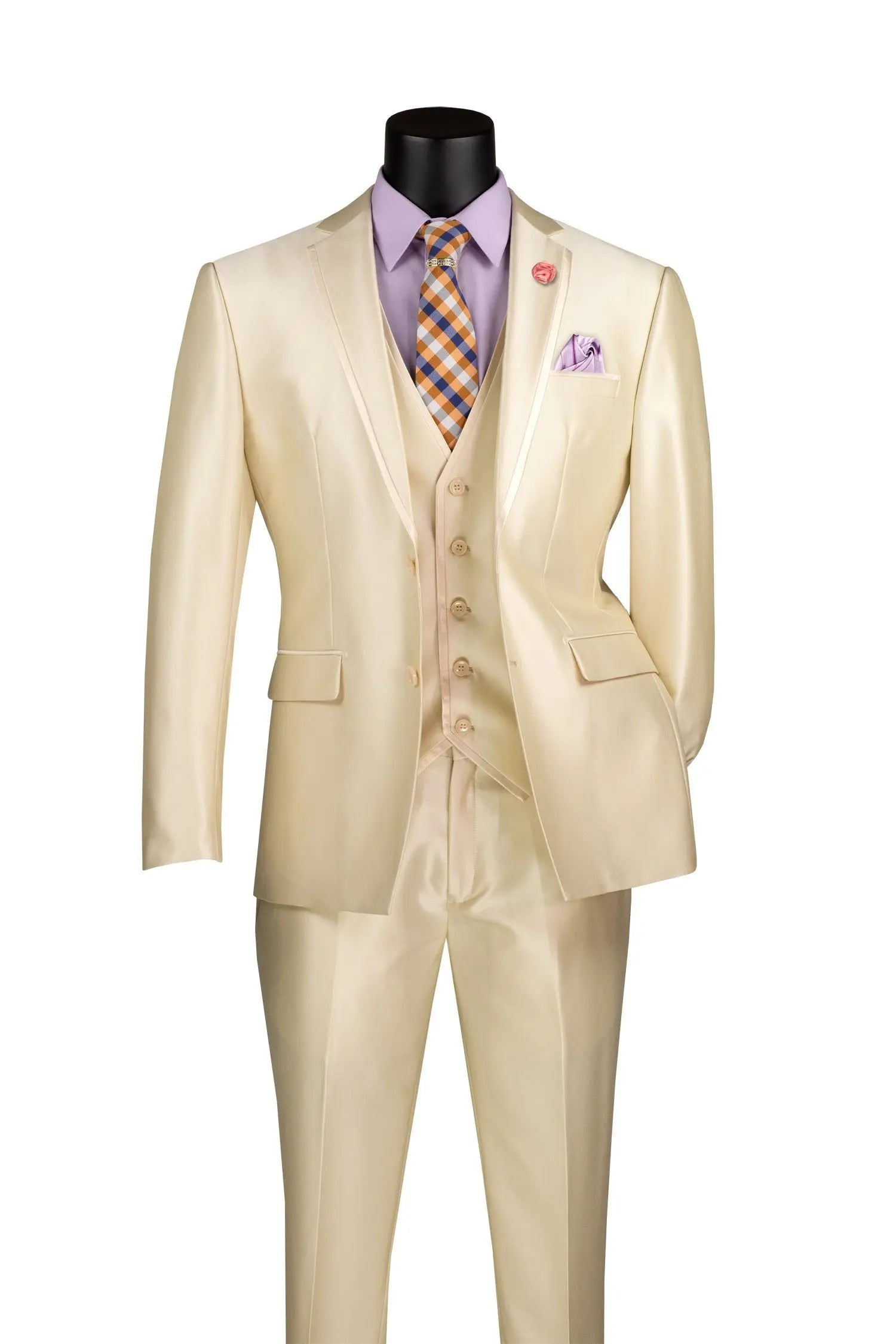 Men's 3-Piece Slim Fit Satin Tuxedo Suit with Satin Trim M & R Clothing