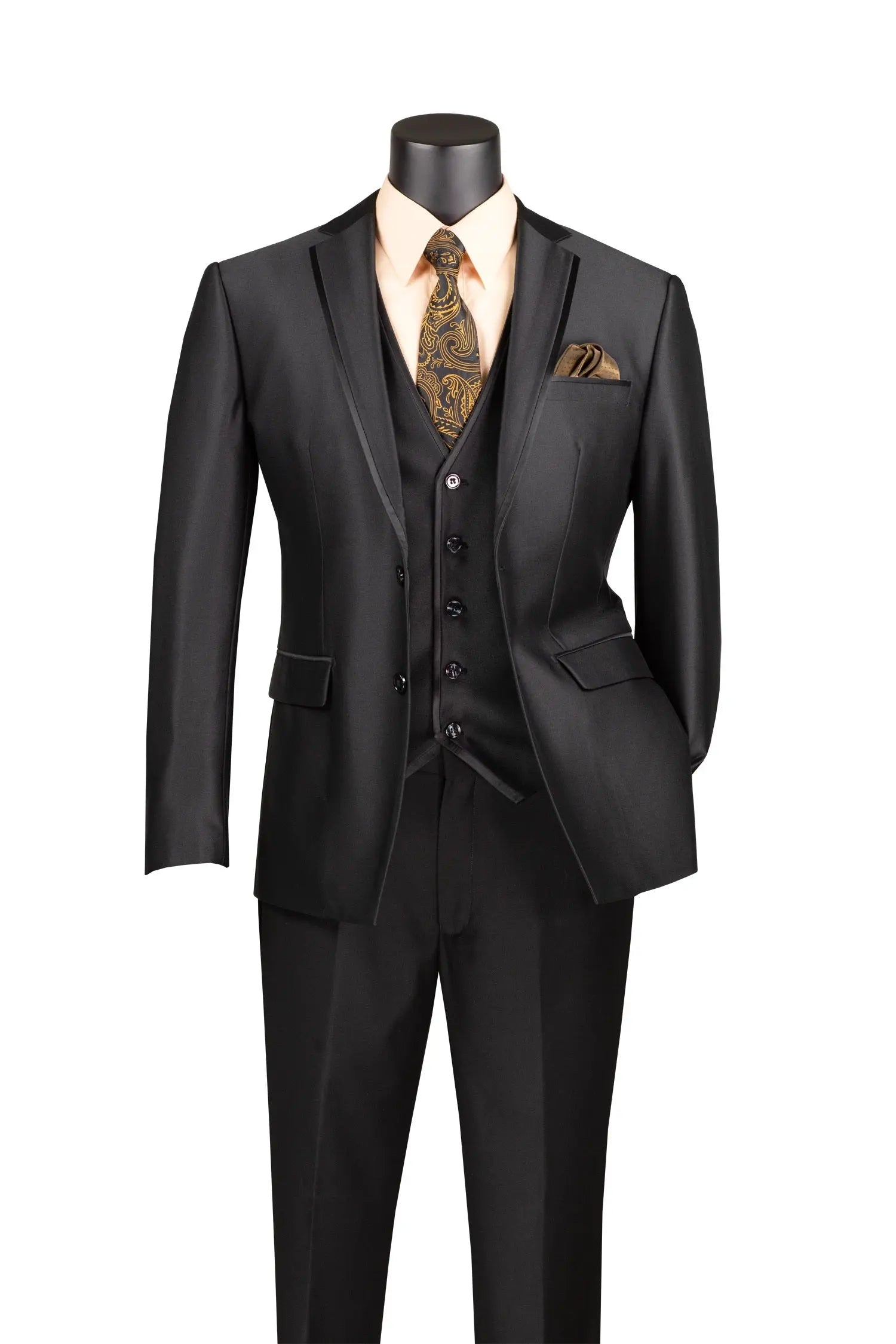 Men's 3-Piece Slim Fit Satin Tuxedo Suit with Satin Trim M & R Clothing