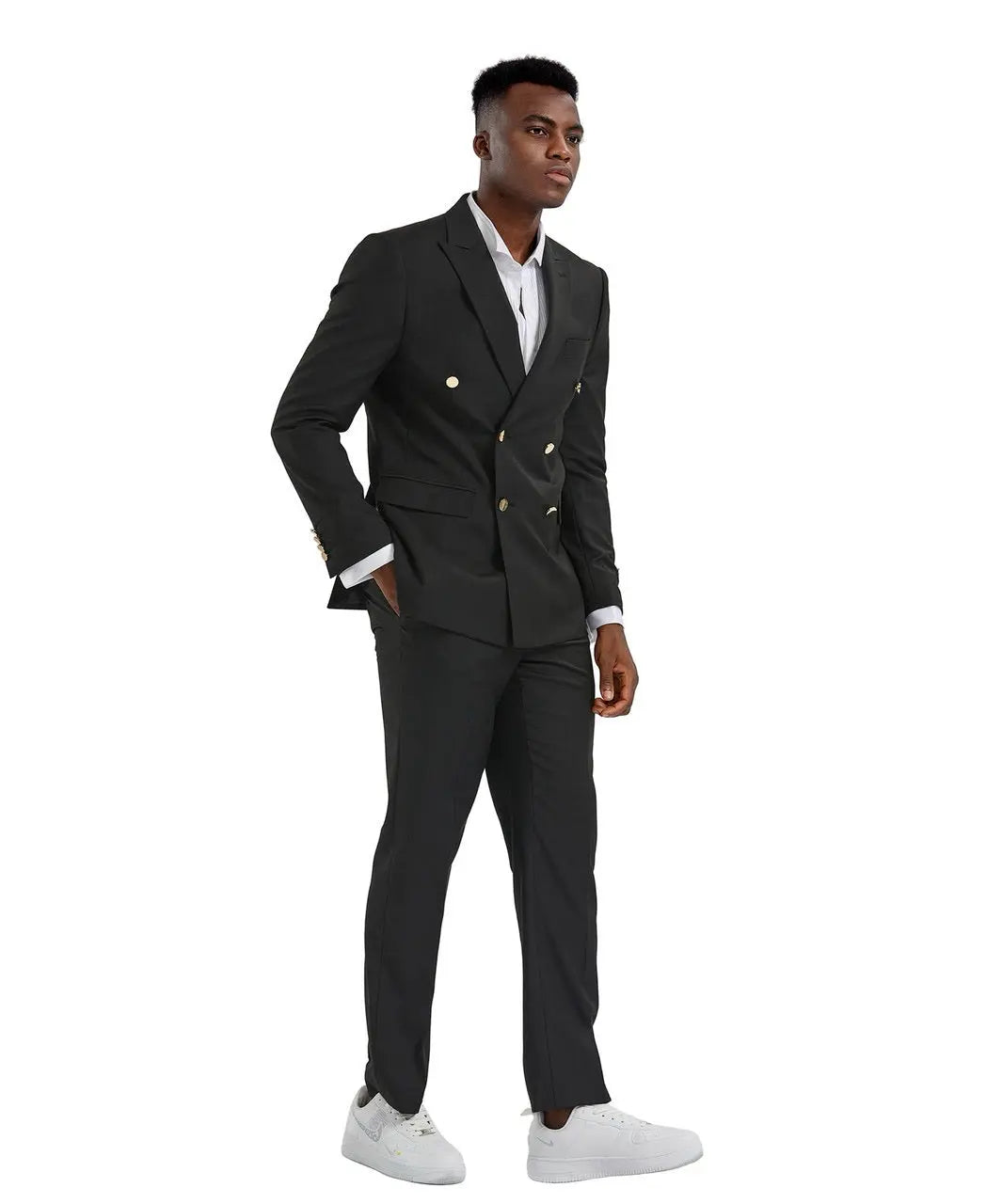 2pc Double Breasted Solid Peak Lapel Suit Tazzio