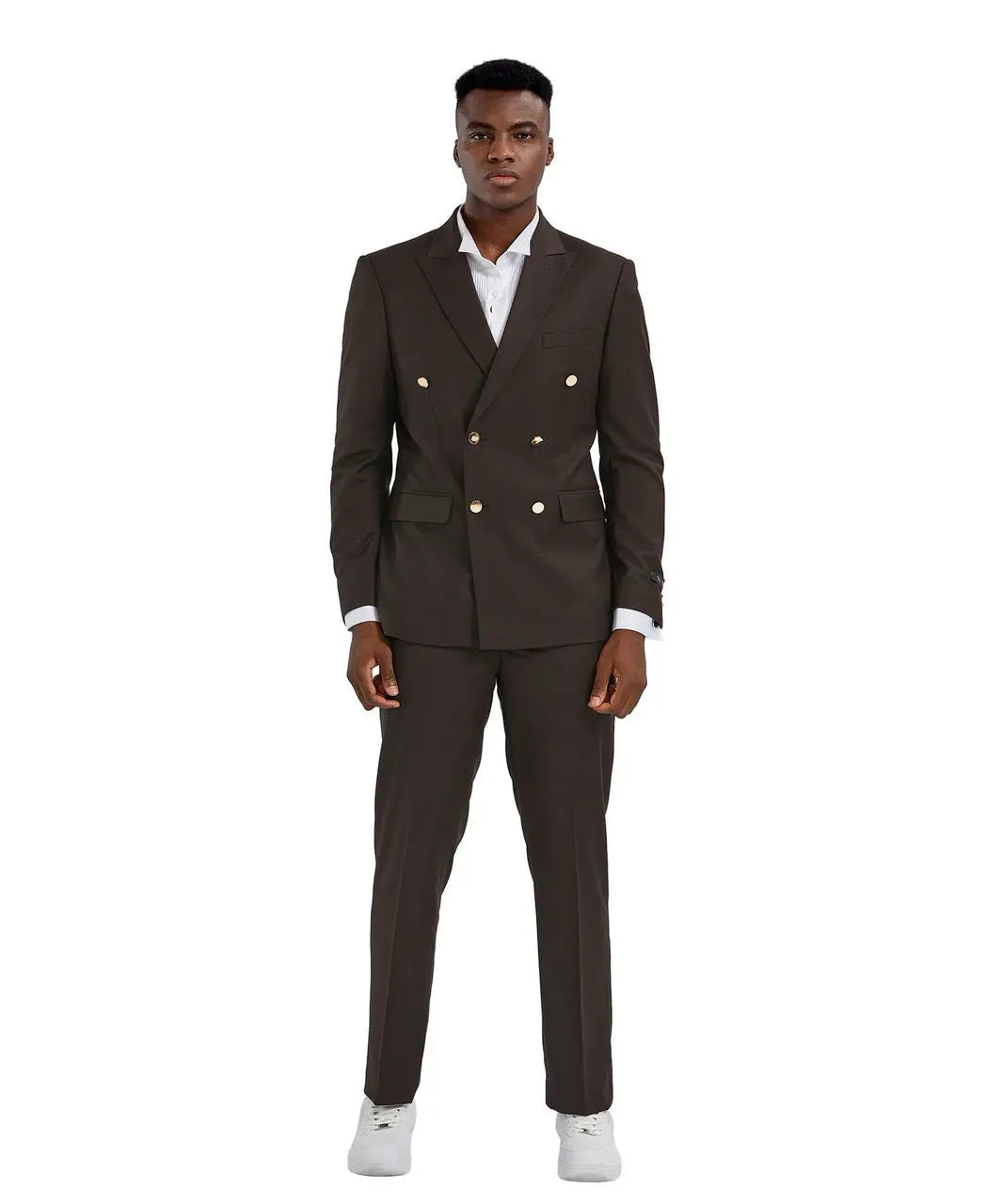 2pc Double Breasted Solid Peak Lapel Suit Tazzio