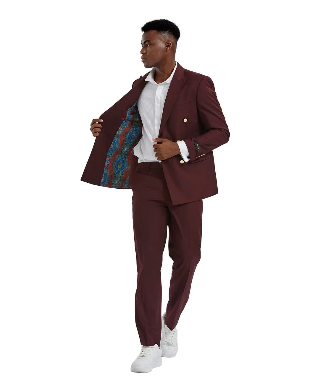 2pc Double Breasted Solid Peak Lapel Suit Tazzio