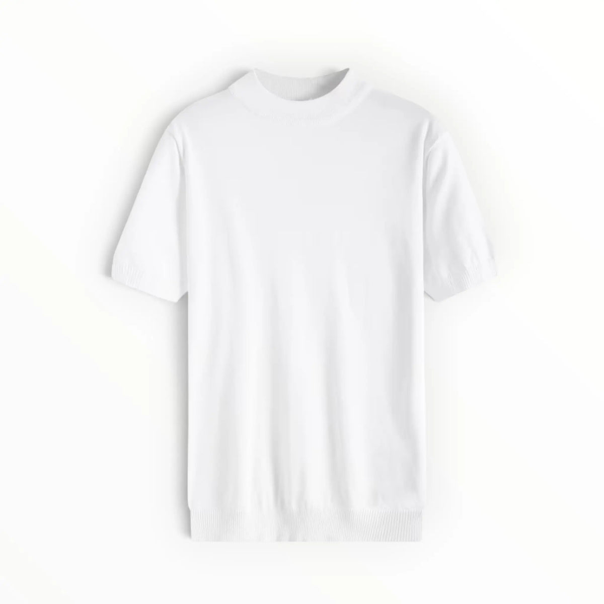 A plain white short-sleeve crewneck t-shirt displayed flat against a clean white background.