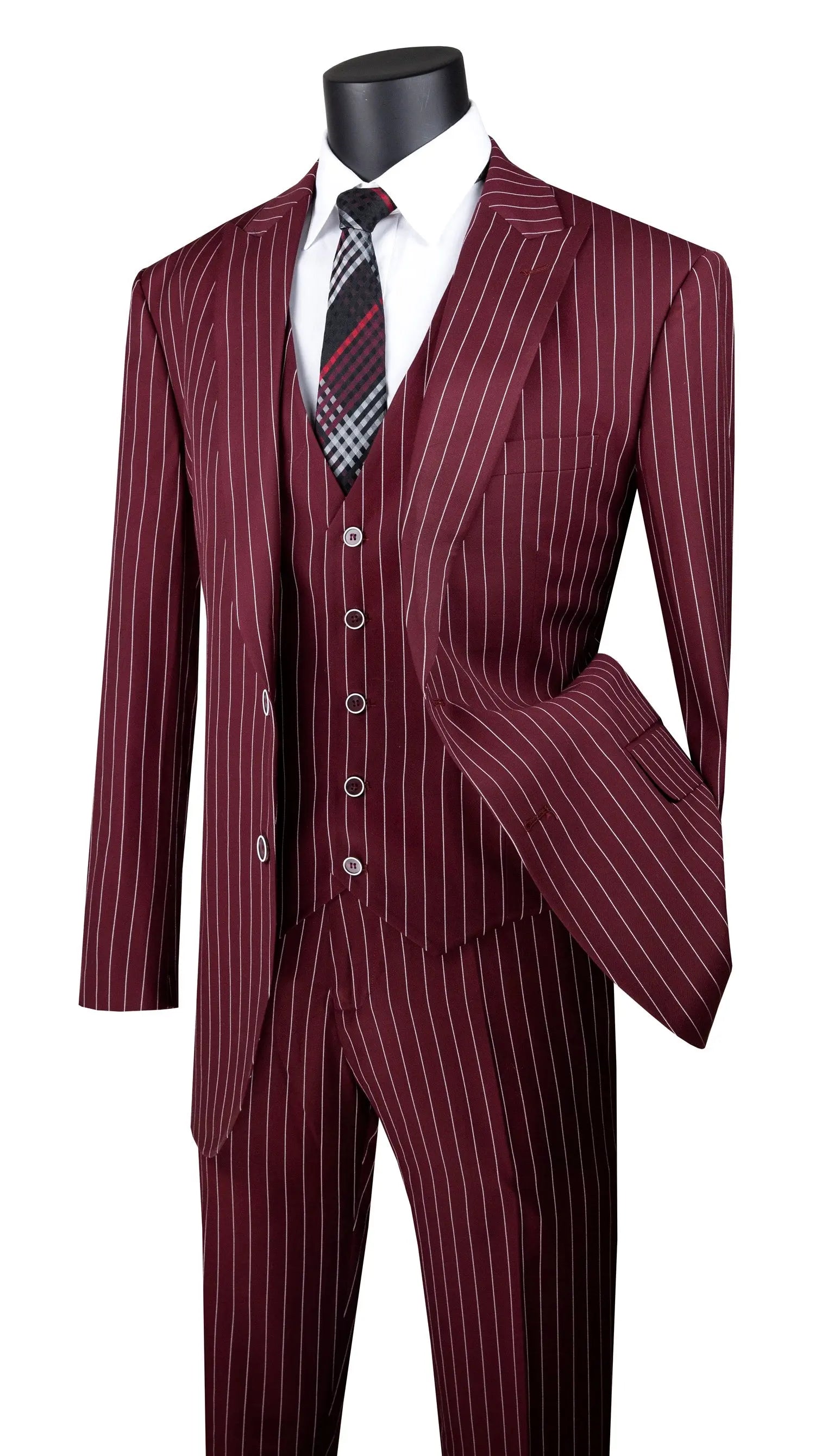 Men's 3-Piece Regular Fit Bold Pinstripe Suit M & R Clothing