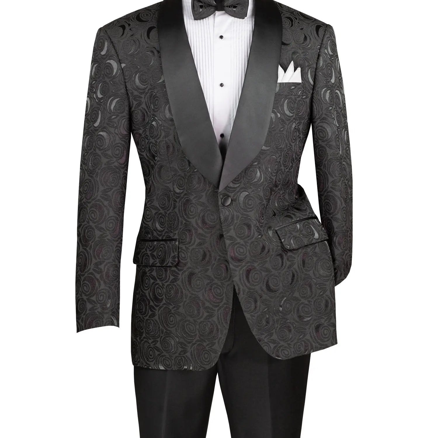 Men's Regular Fit Floral Jacquard Blazer with Bow Tie M & R Clothing