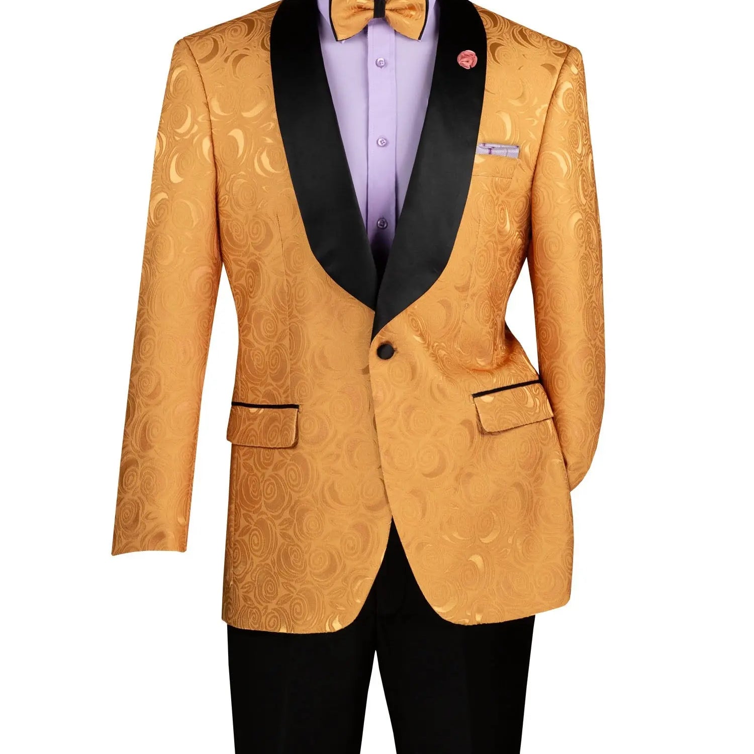 Men's Regular Fit Floral Jacquard Blazer with Bow Tie M & R Clothing