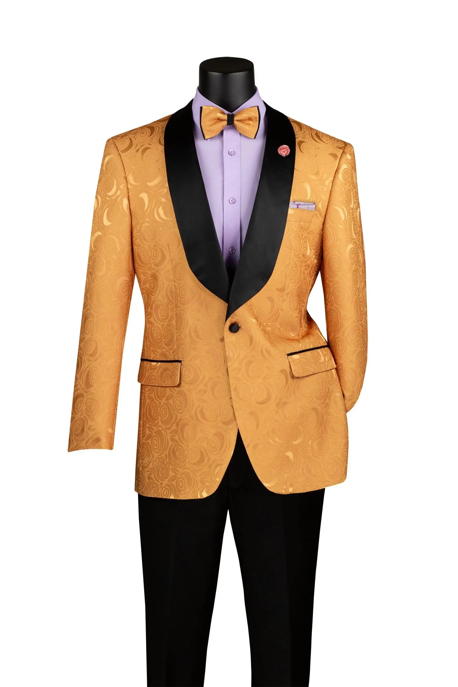 Men's Regular Fit Floral Jacquard Blazer with Bow Tie M & R Clothing