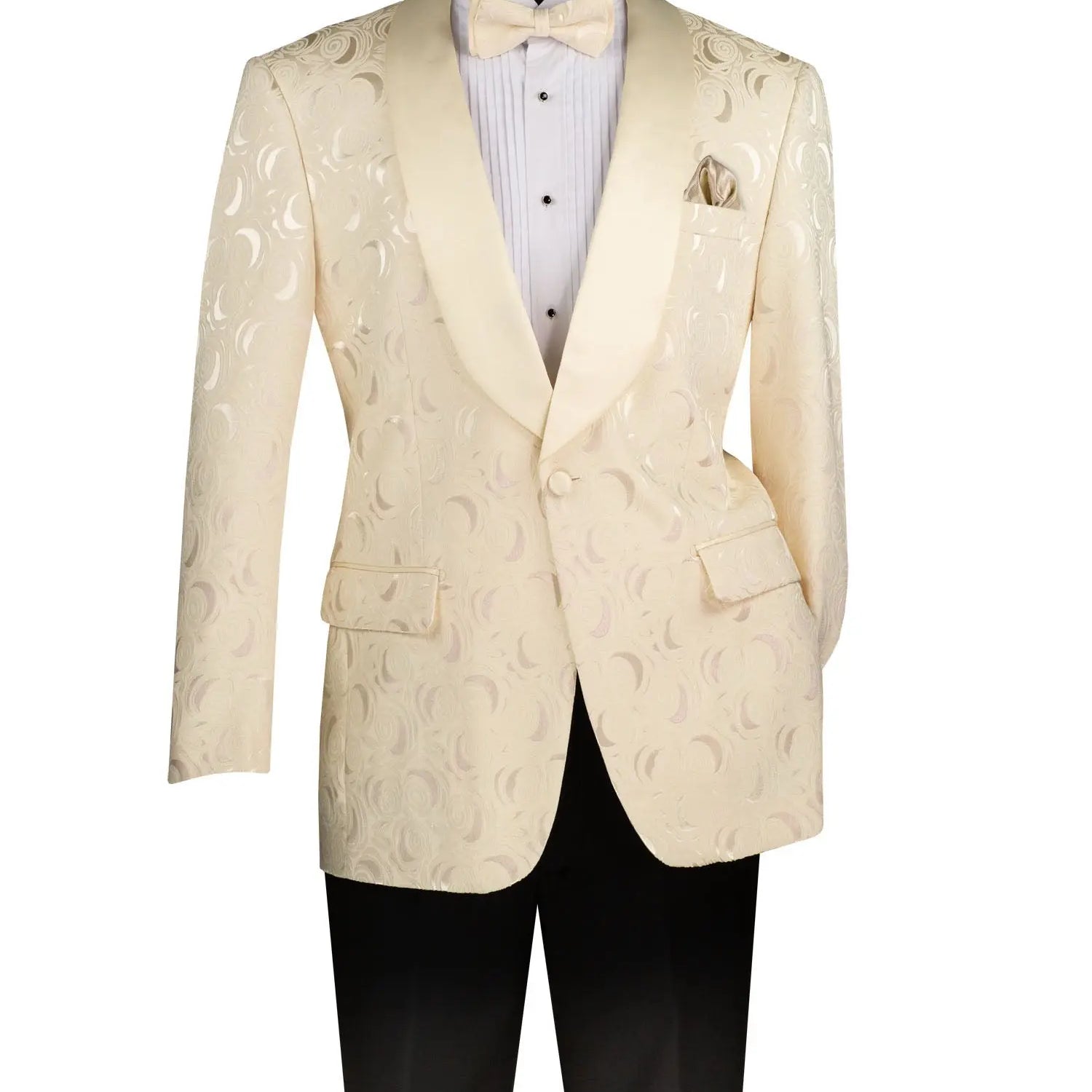 Men's Regular Fit Floral Jacquard Blazer with Bow Tie M & R Clothing