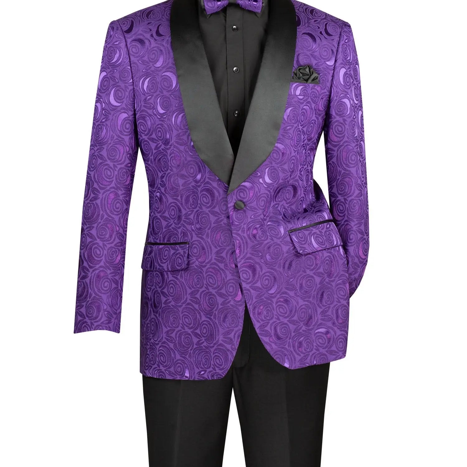Men's Regular Fit Floral Jacquard Blazer with Bow Tie M & R Clothing