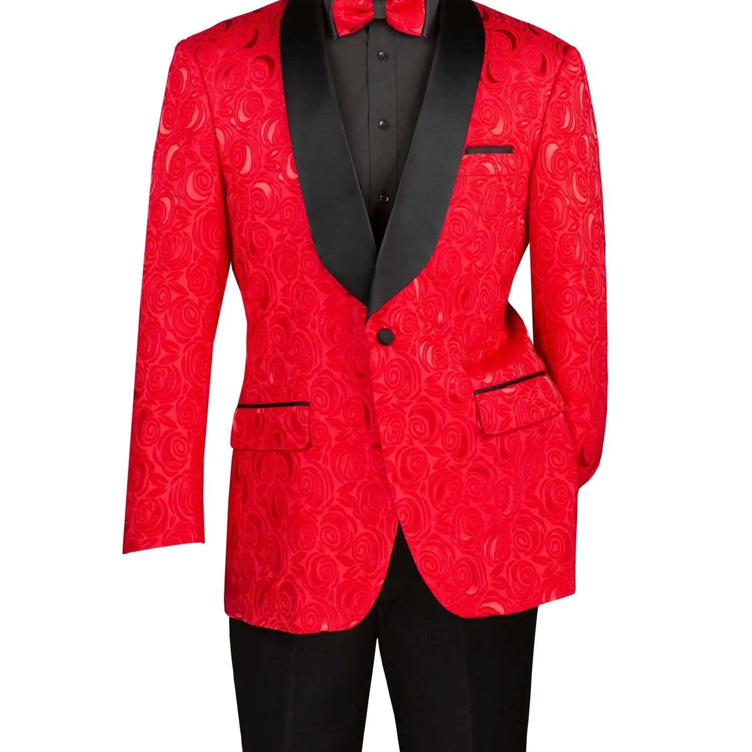 Men's Regular Fit Floral Jacquard Blazer with Bow Tie M & R Clothing