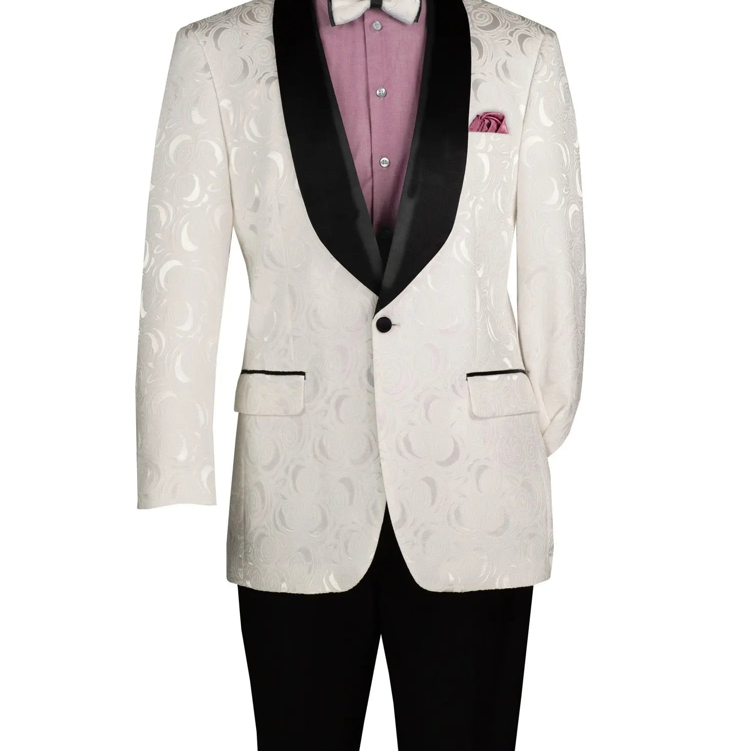 Men's Regular Fit Floral Jacquard Blazer with Bow Tie M & R Clothing