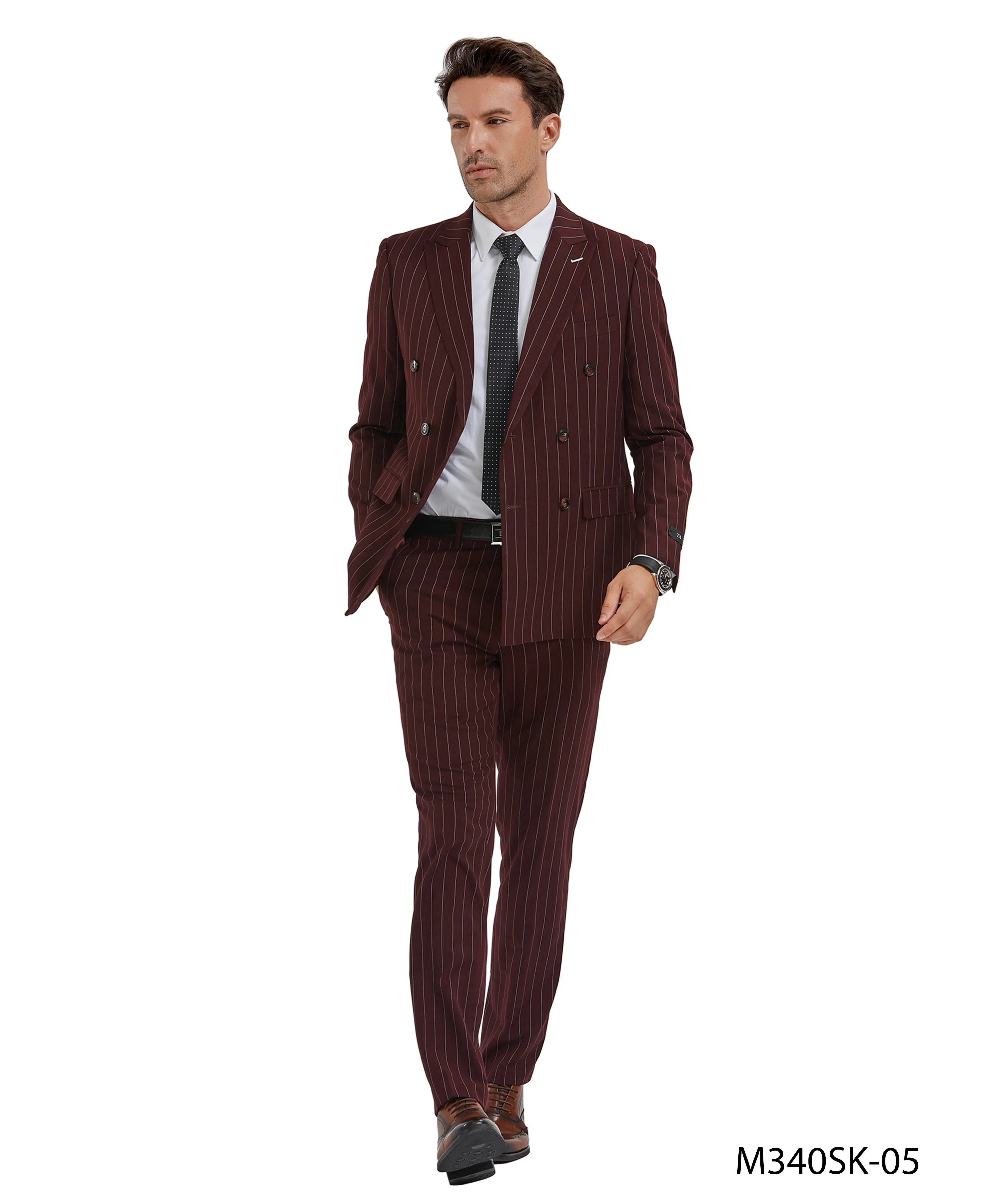 2-Piece Slim Fit Pinstripe Double Breast Suit Tazzio
