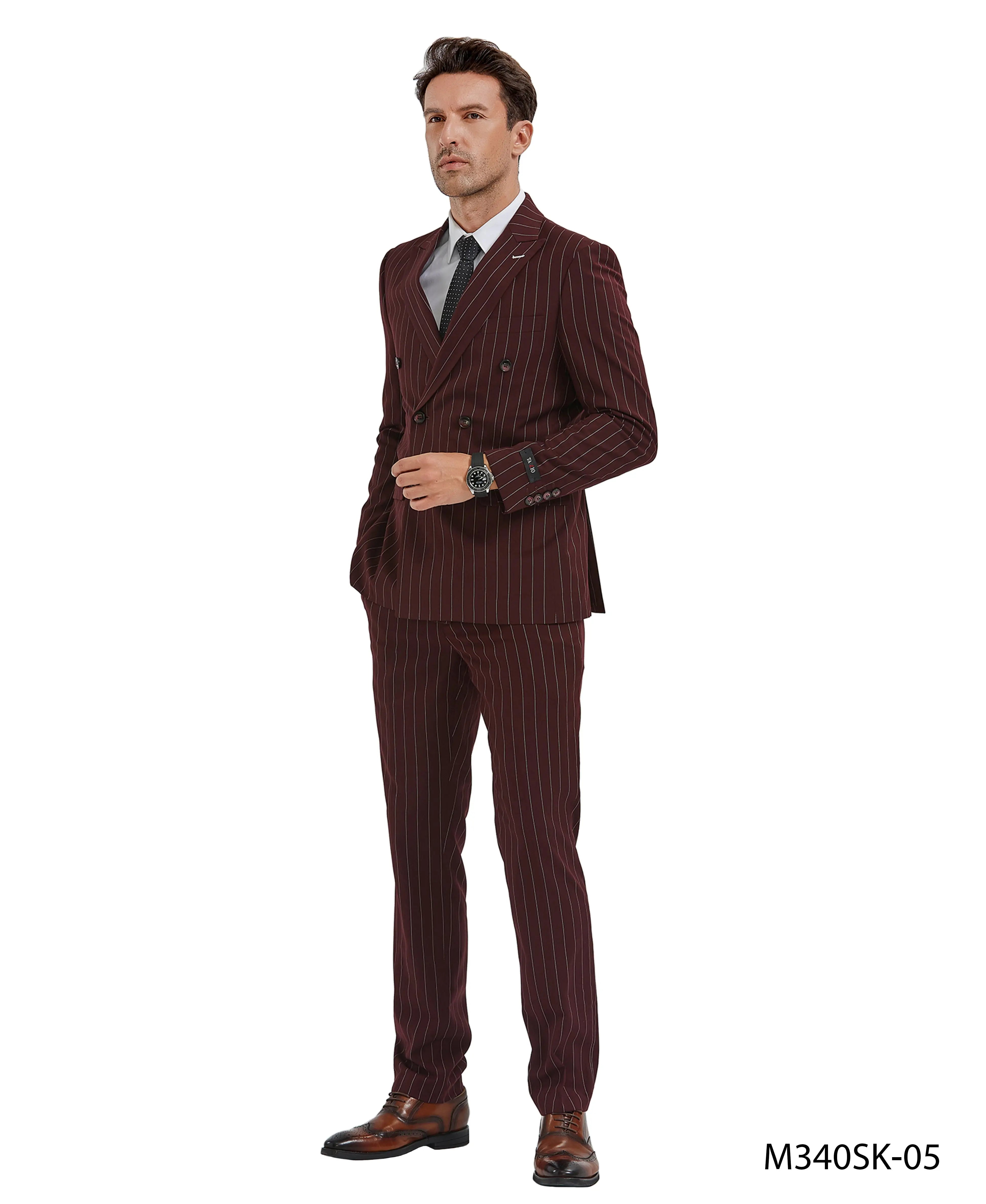 2-Piece Slim Fit Pinstripe Double Breast Suit Tazzio