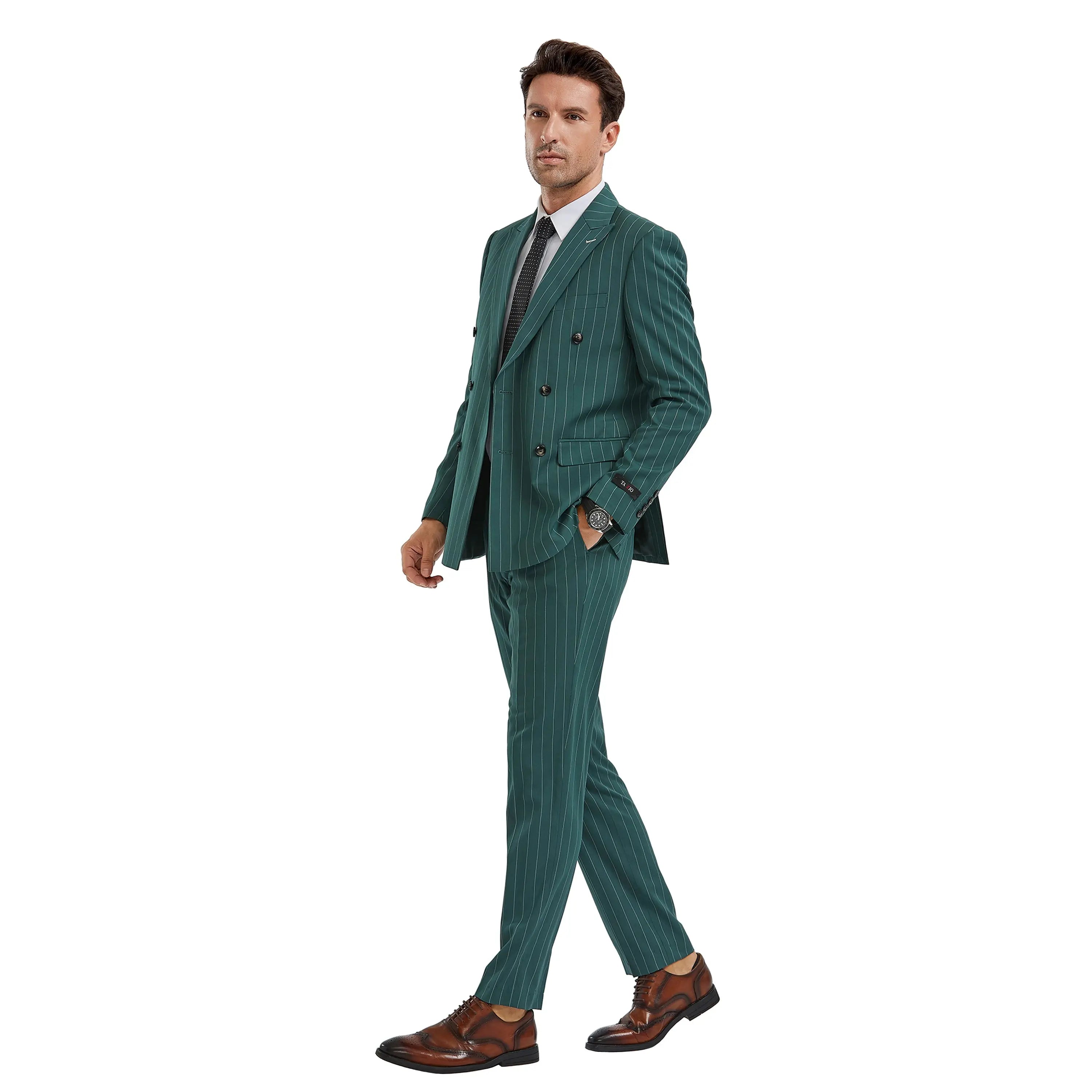 2-Piece Slim Fit Pinstripe Double Breast Suit Tazzio