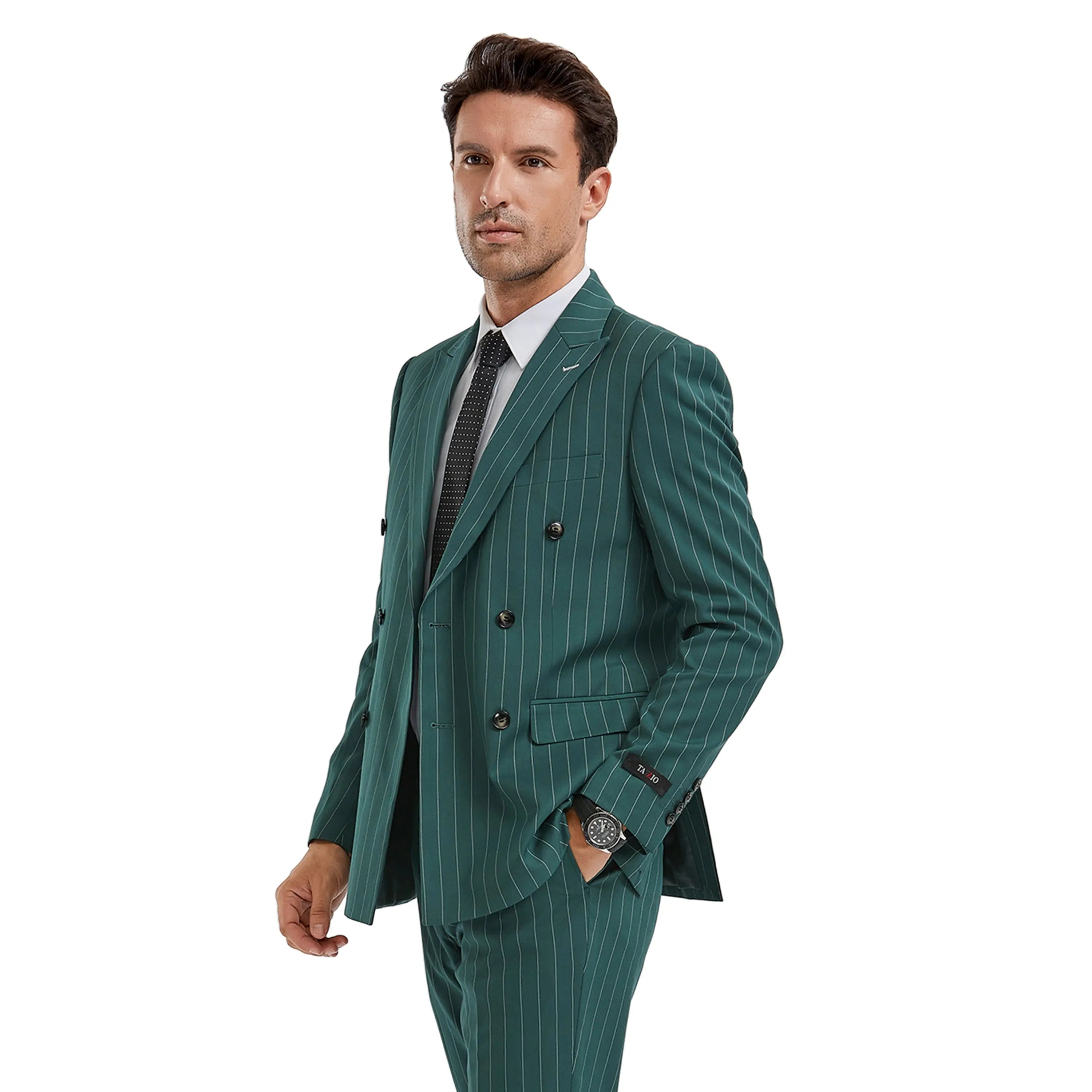 2-Piece Slim Fit Pinstripe Double Breast Suit Tazzio