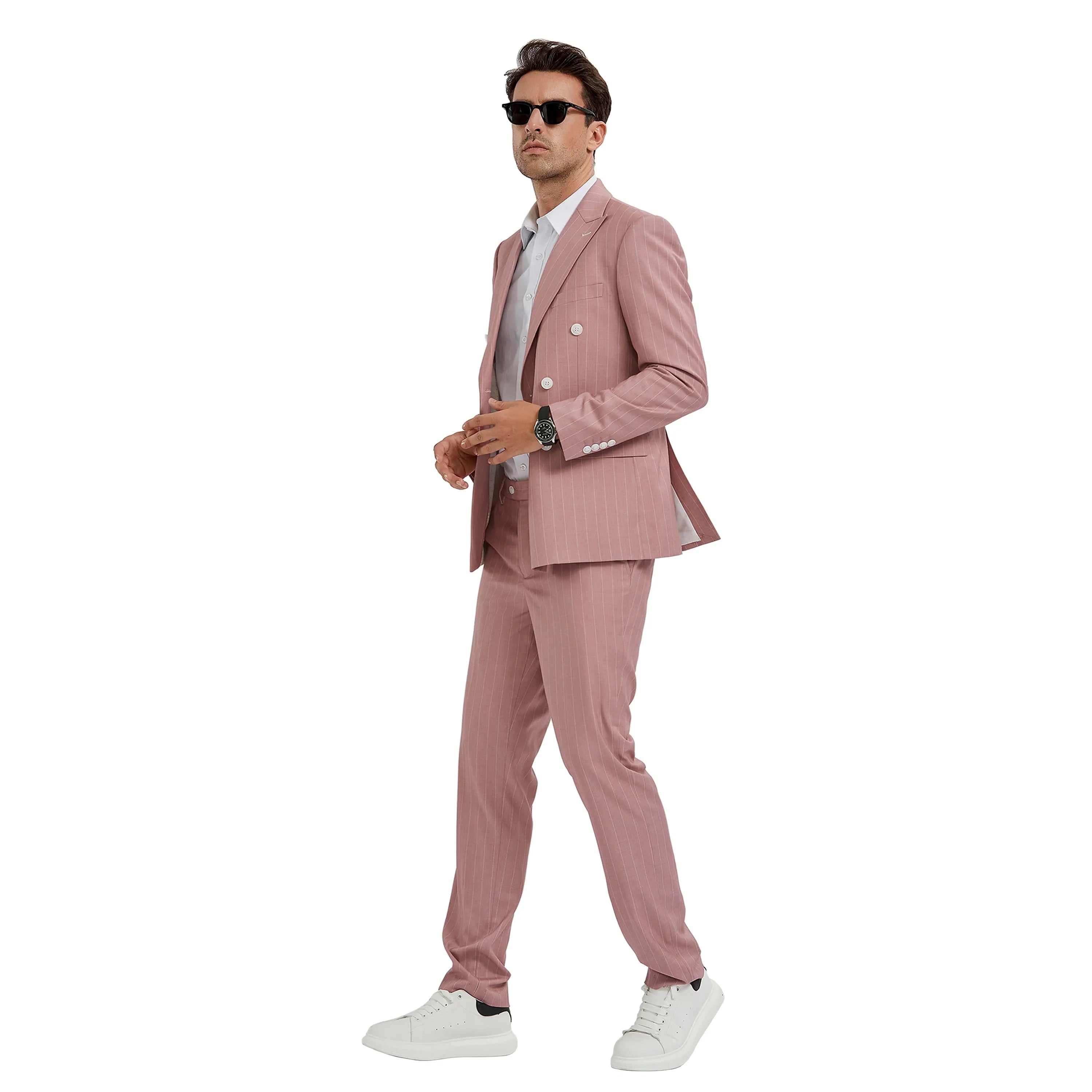 2-Piece Slim Fit Pinstripe Double Breast Suit Tazzio
