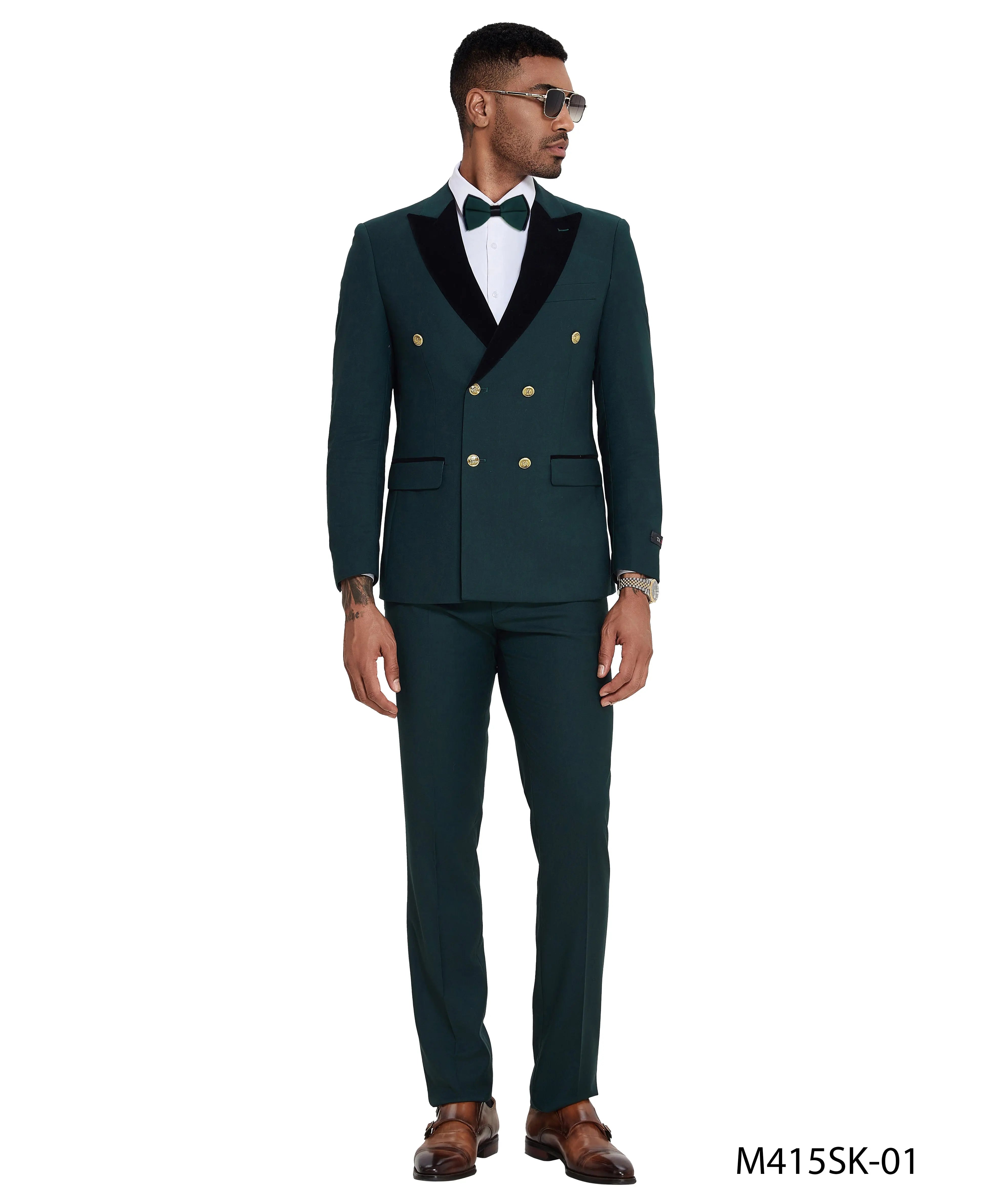 Men's 2-Piece Satin Peak Lapel Double Breasted Suit | Tazzio Tazzio