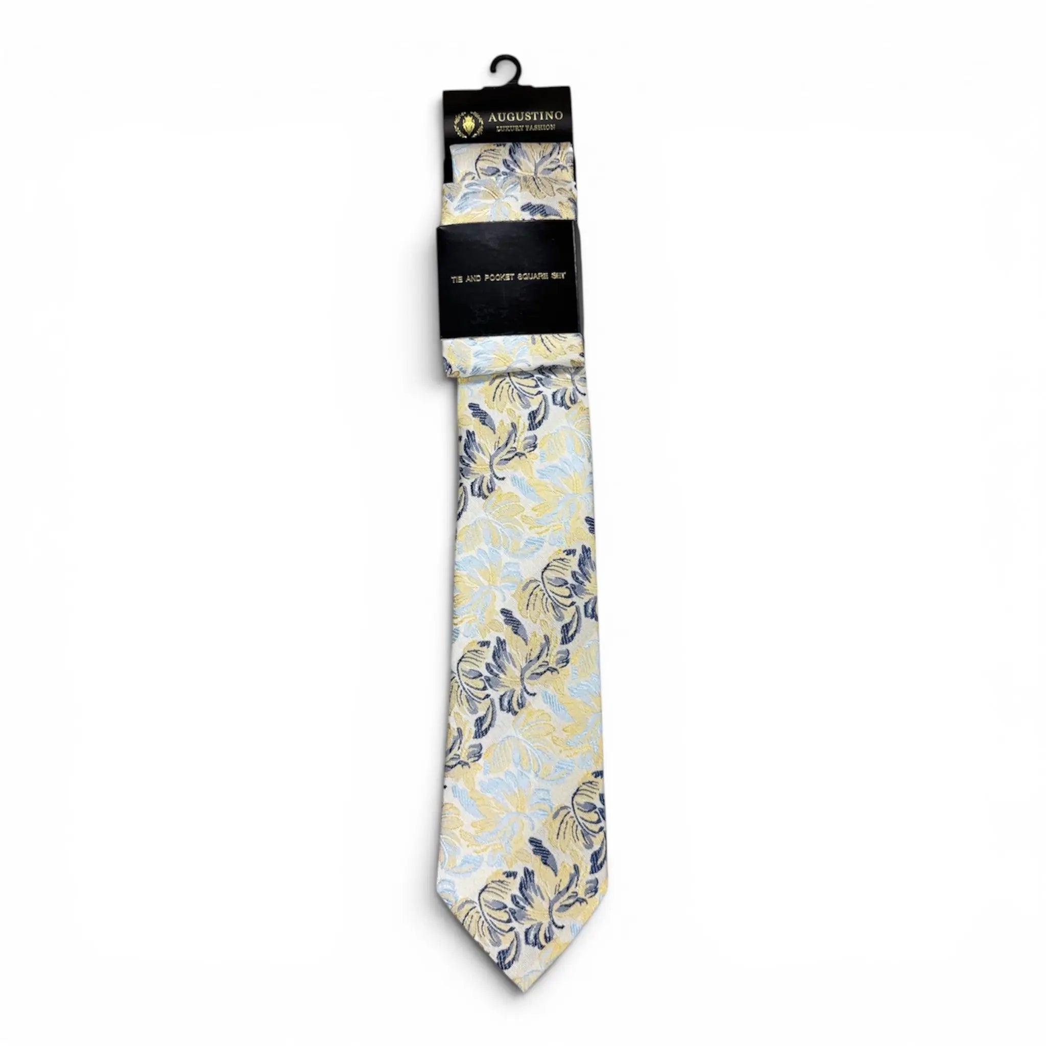 Floral and Geometric Design Augustino Tie and Pocket Square Set Augustino