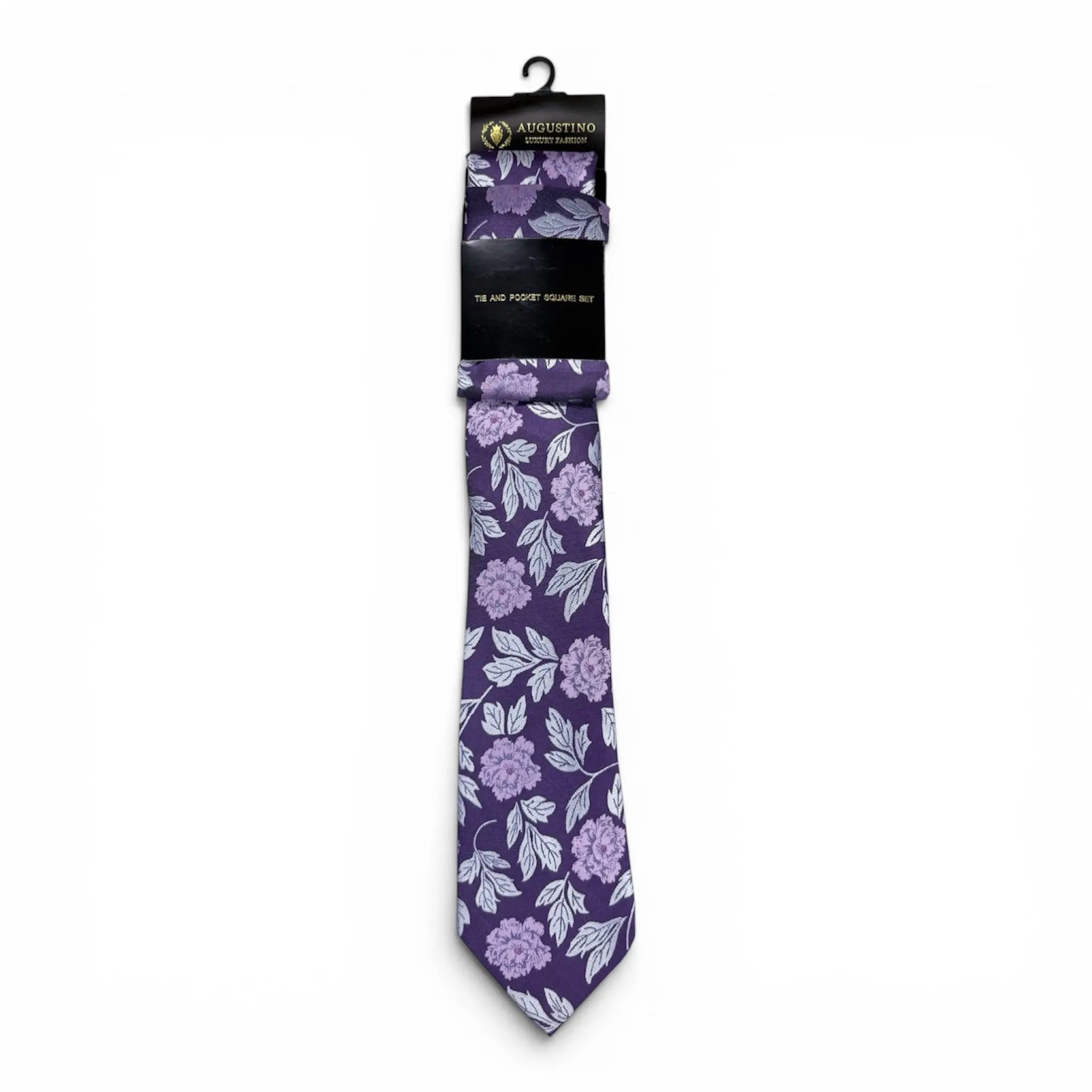 Floral and Geometric Design Augustino Tie and Pocket Square Set Augustino