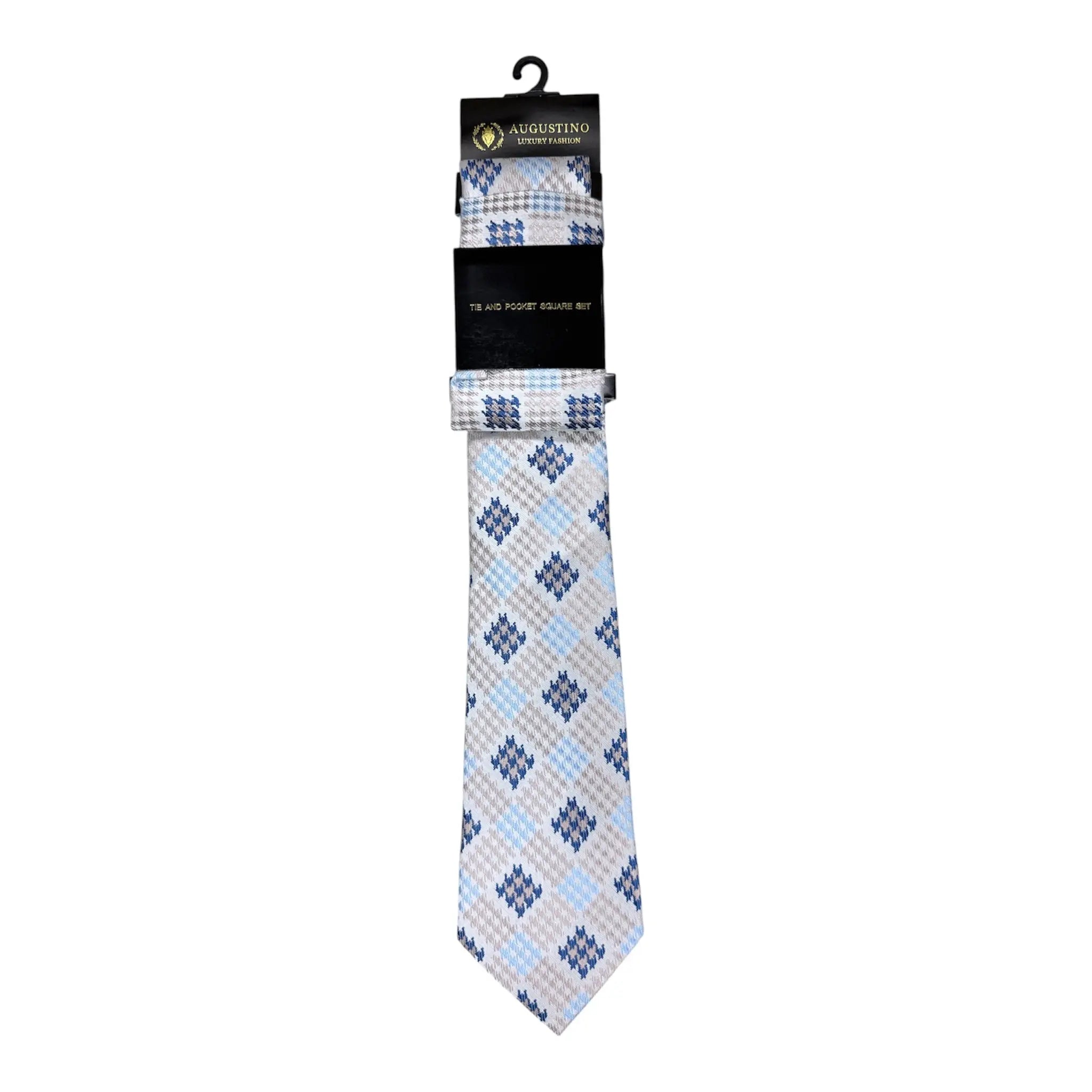 Floral and Geometric Design Augustino Tie and Pocket Square Set Augustino