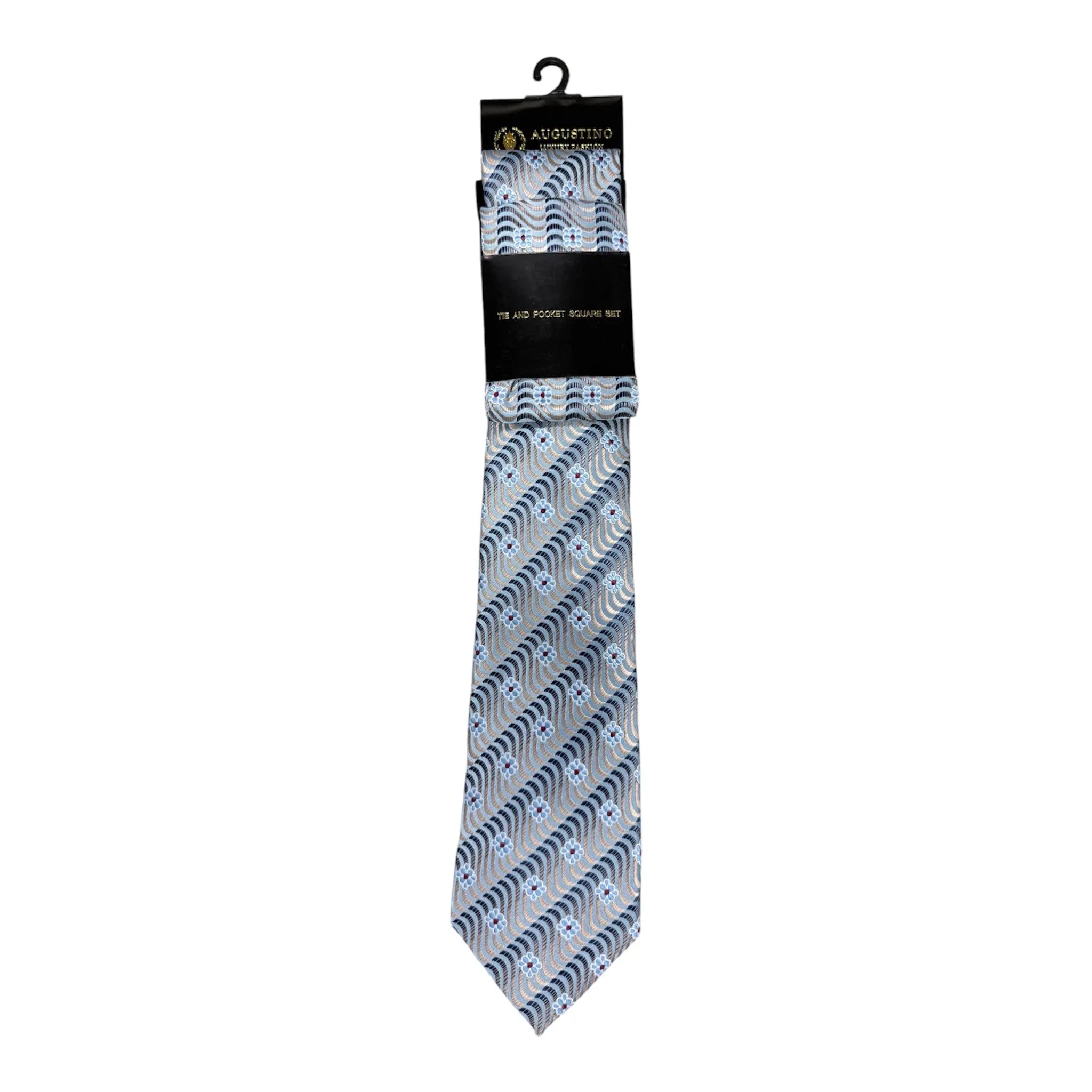 Floral and Geometric Design Augustino Tie and Pocket Square Set Augustino