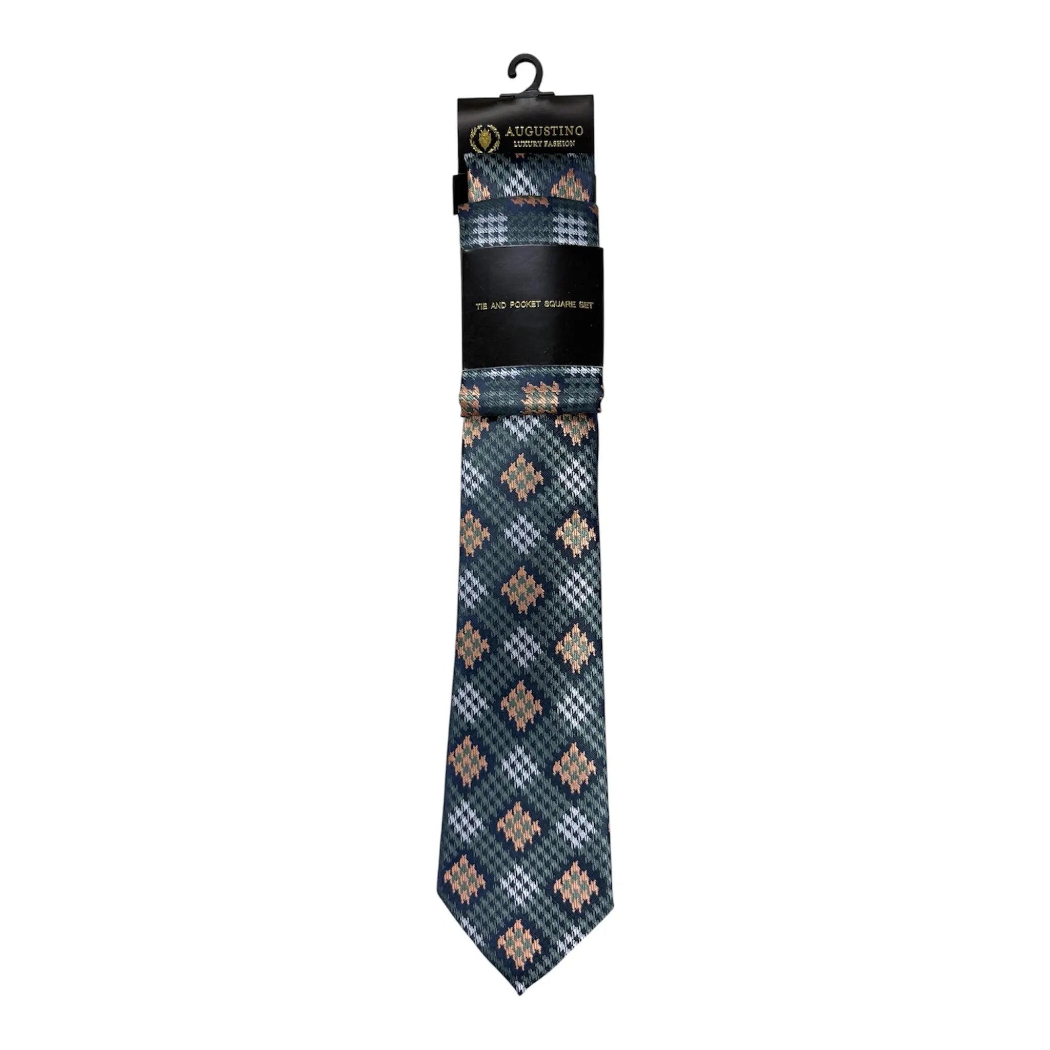 Floral and Geometric Design Augustino Tie and Pocket Square Set Augustino