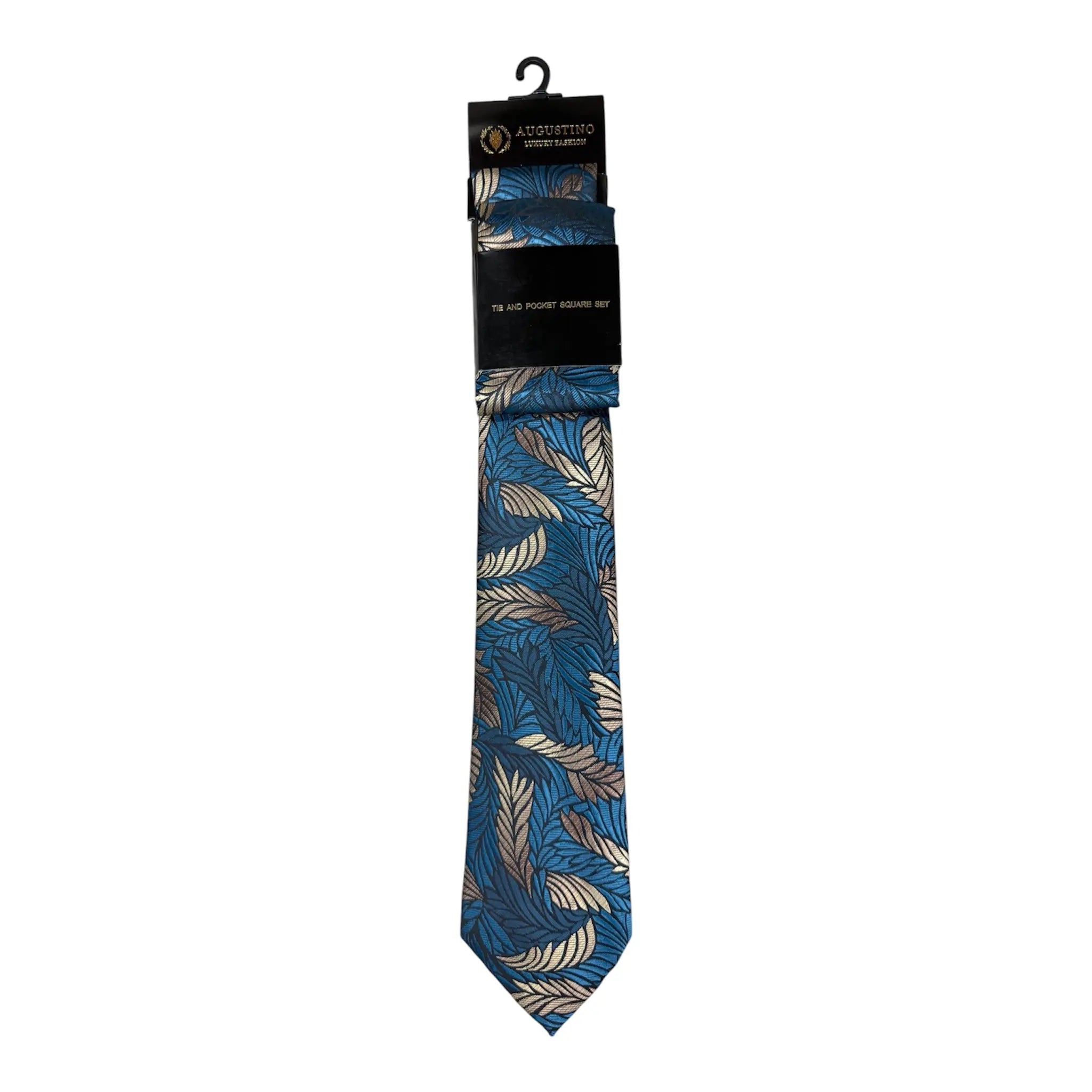 Floral and Geometric Design Augustino Tie and Pocket Square Set Augustino