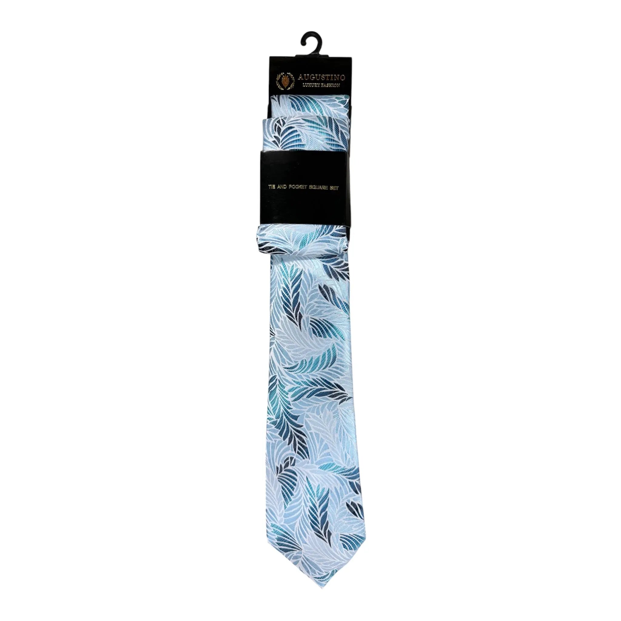 Floral and Geometric Design Augustino Tie and Pocket Square Set Augustino