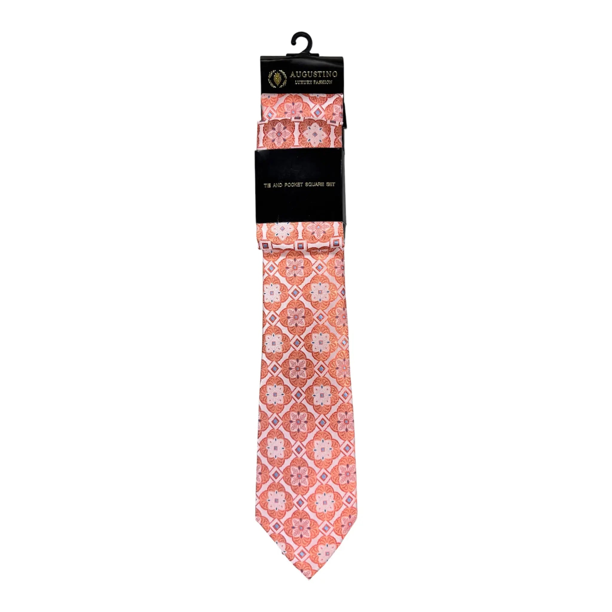 Floral and Geometric Design Augustino Tie and Pocket Square Set Augustino