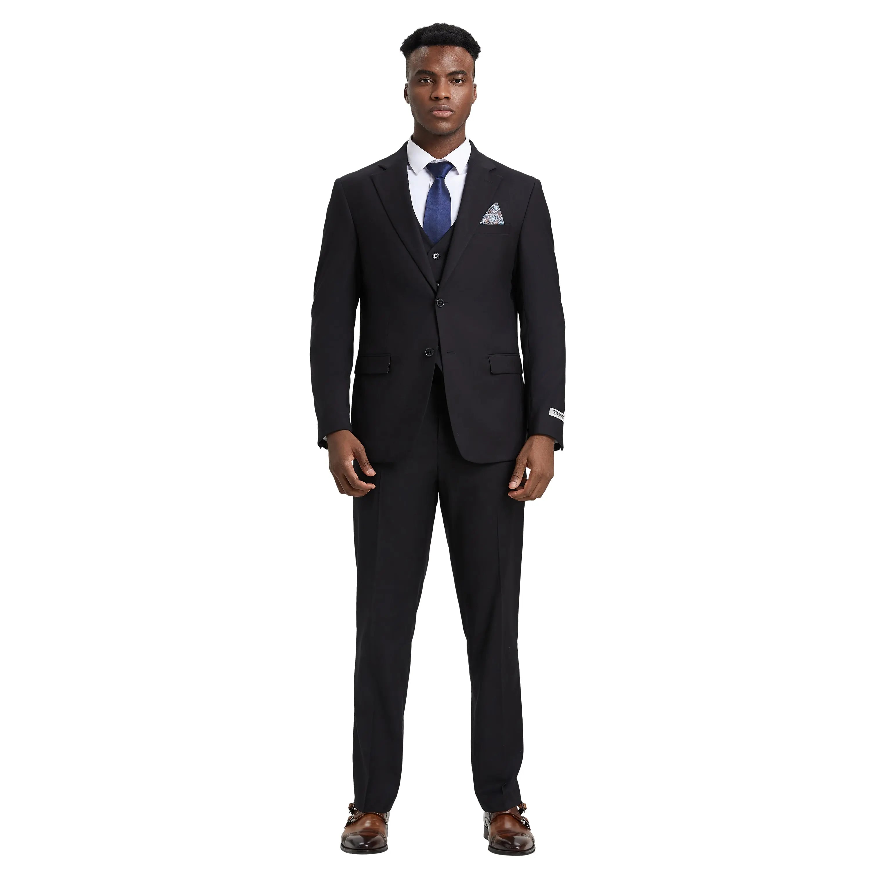 Men's Stacy Adams Hybrid-Fit 3pc Notch Lapel Suit Set, Jacket Vest and Pants Stacy Adams