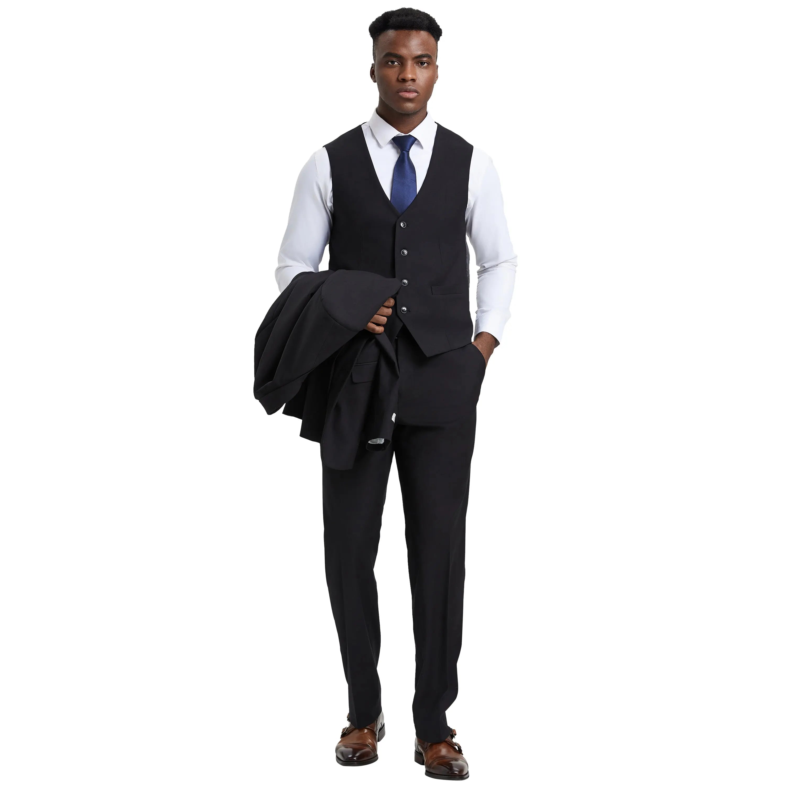 Men's Stacy Adams Hybrid-Fit 3pc Notch Lapel Suit Set, Jacket Vest and Pants Stacy Adams