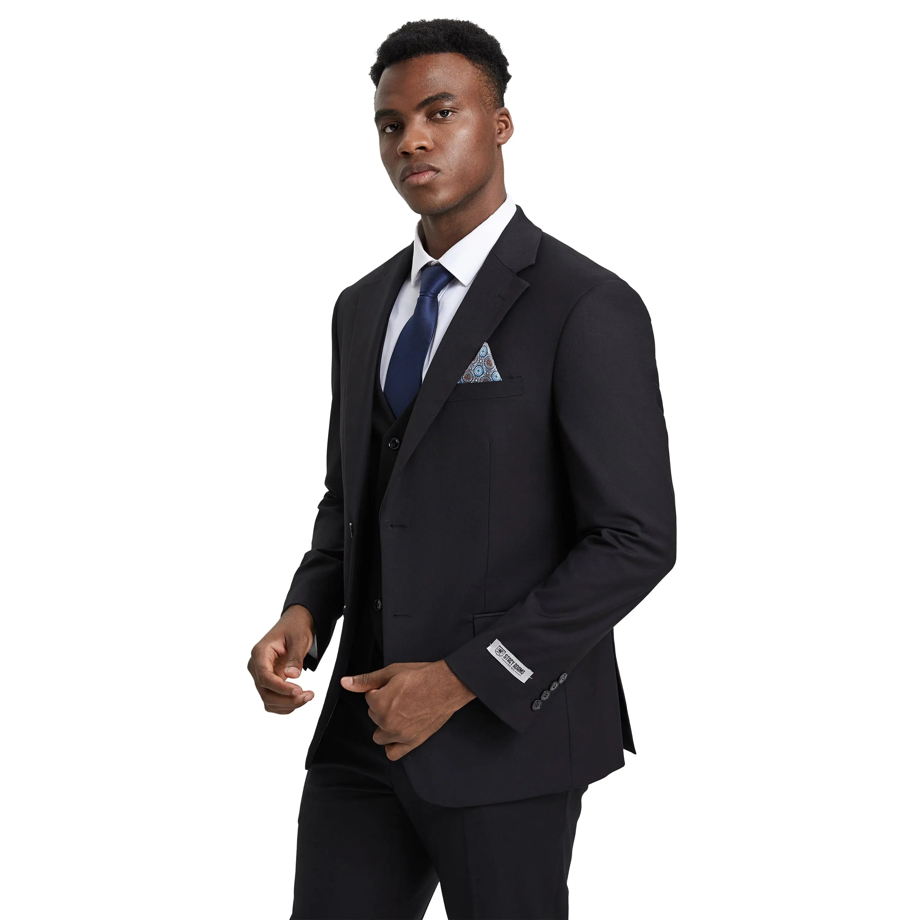 Men's Stacy Adams Hybrid-Fit 3pc Notch Lapel Suit Set, Jacket Vest and Pants Stacy Adams