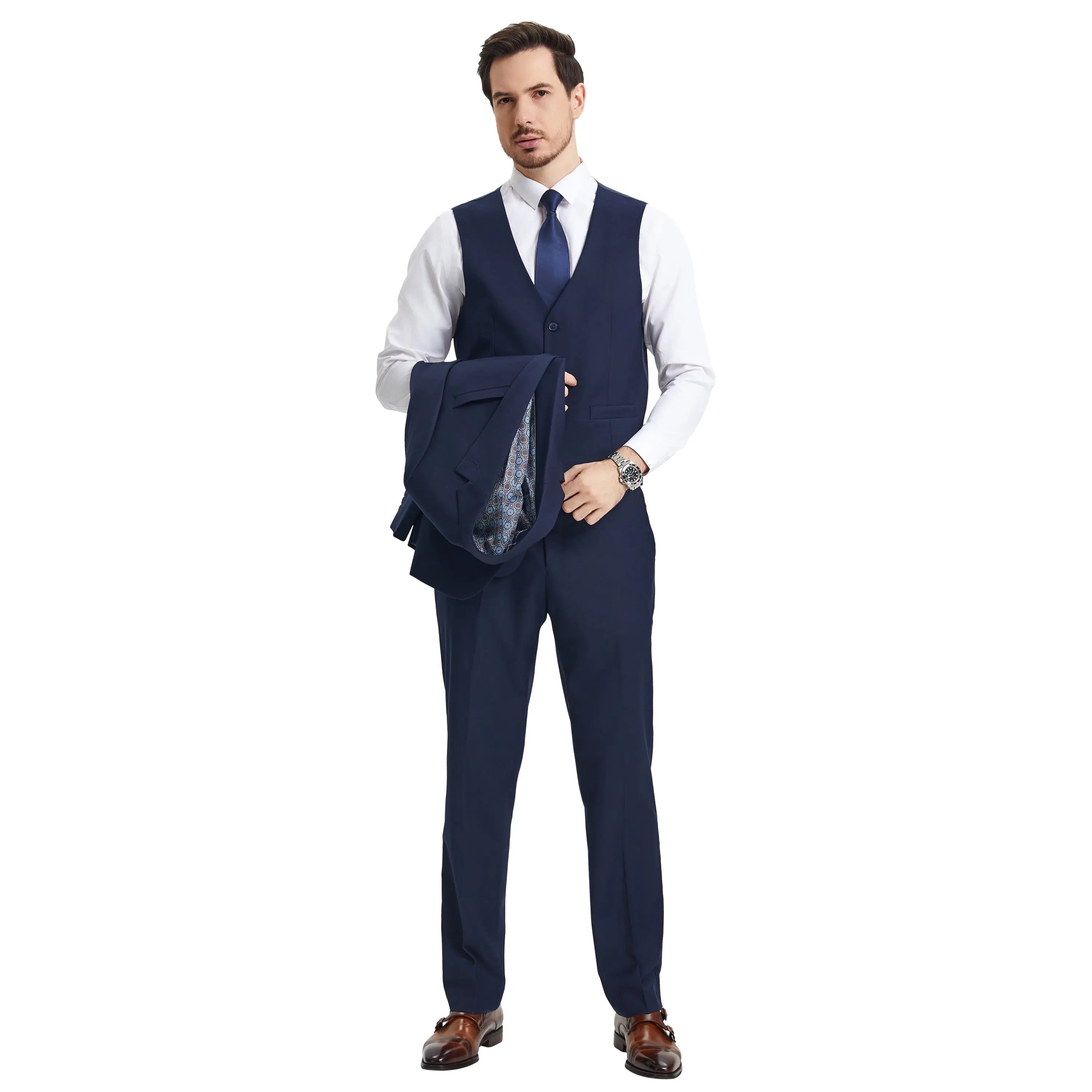 Men's Stacy Adams Hybrid-Fit 3pc Notch Lapel Suit Set, Jacket Vest and Pants Stacy Adams