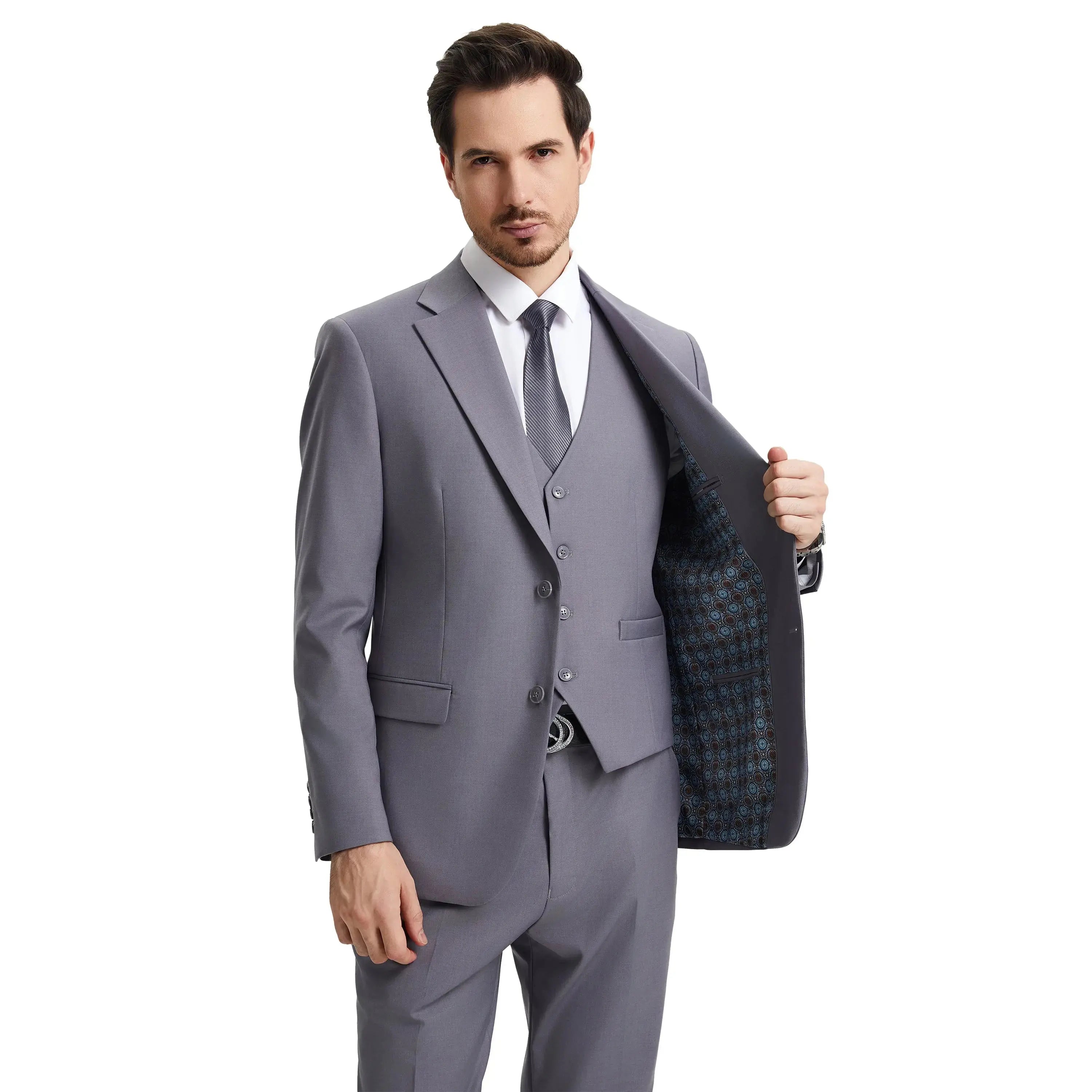 Men's Stacy Adams Hybrid-Fit 3pc Notch Lapel Suit Set, Jacket Vest and Pants Stacy Adams