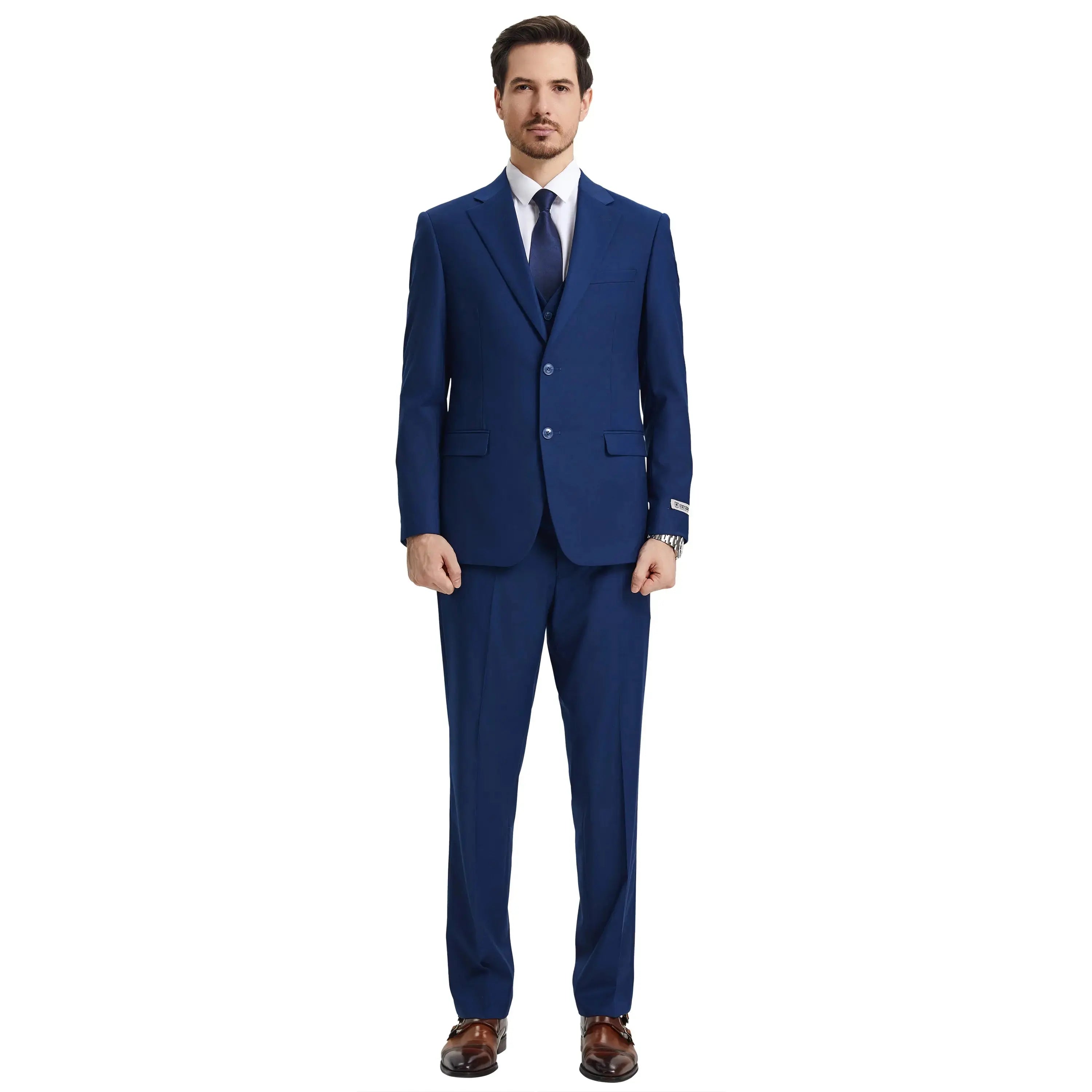 Men's Stacy Adams Hybrid-Fit 3pc Notch Lapel Suit Set, Jacket Vest and Pants Stacy Adams