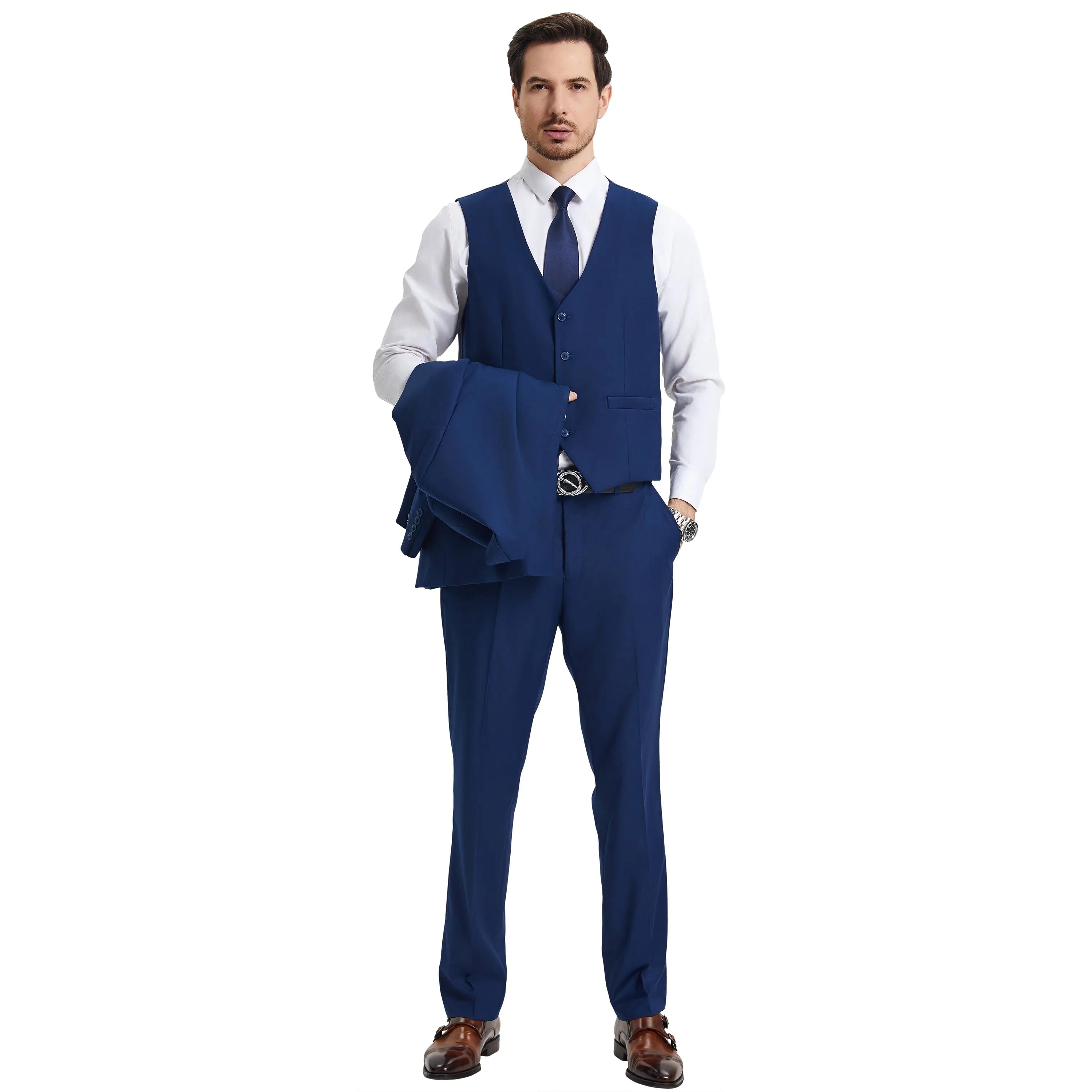 Men's Stacy Adams Hybrid-Fit 3pc Notch Lapel Suit Set, Jacket Vest and Pants Stacy Adams