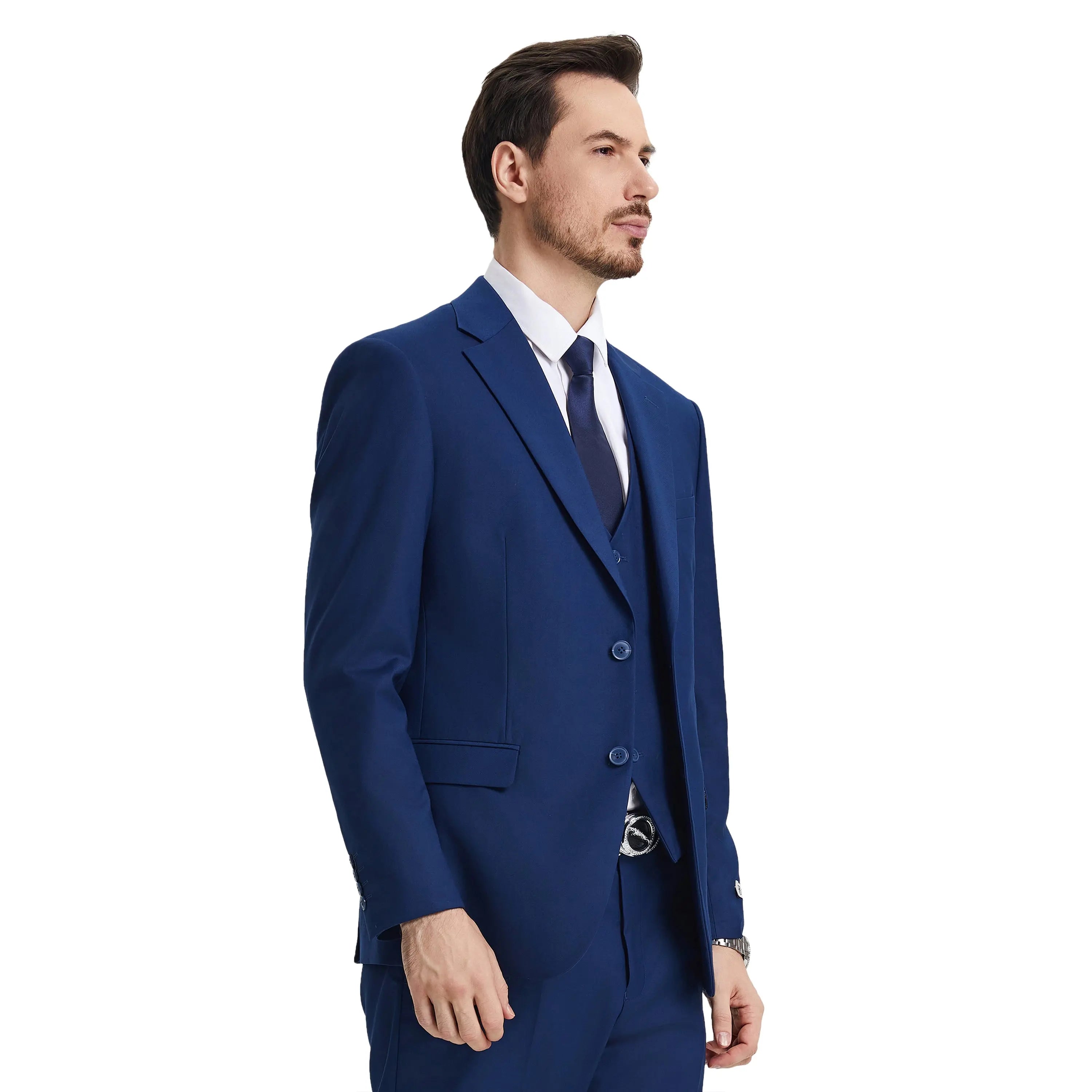 Men's Stacy Adams Hybrid-Fit 3pc Notch Lapel Suit Set, Jacket Vest and Pants Stacy Adams