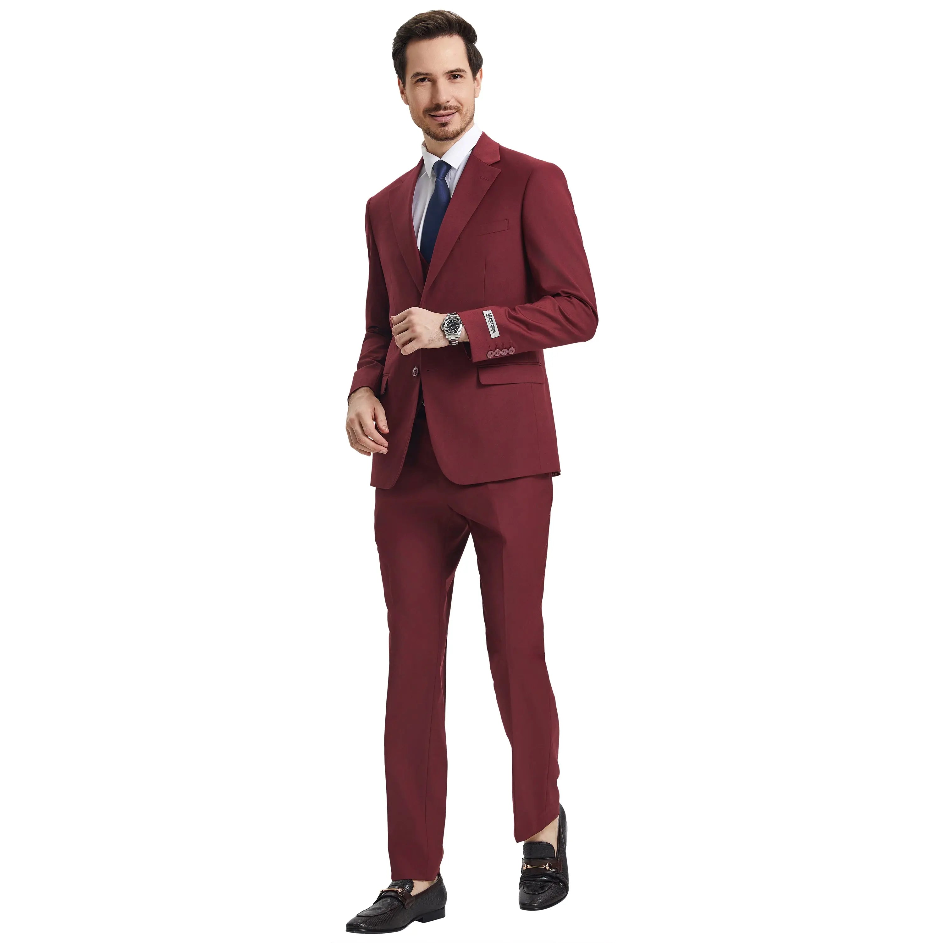 Men's Stacy Adams Hybrid-Fit 3pc Notch Lapel Suit Set, Jacket Vest and Pants Stacy Adams