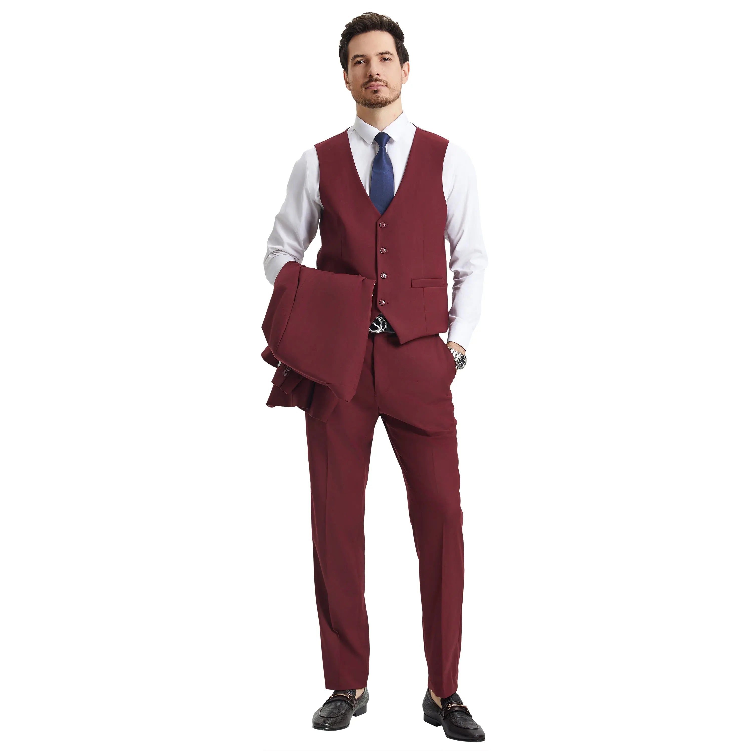 Men's Stacy Adams Hybrid-Fit 3pc Notch Lapel Suit Set, Jacket Vest and Pants Stacy Adams