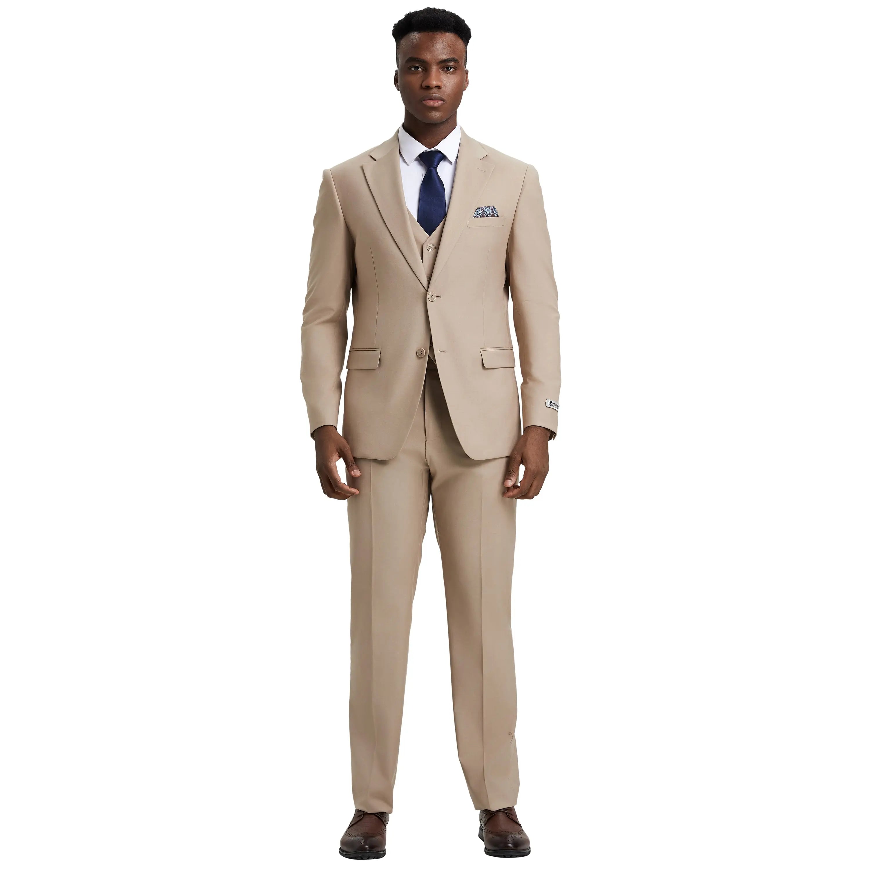 Men's Stacy Adams Hybrid-Fit 3pc Notch Lapel Suit Set, Jacket Vest and Pants Stacy Adams